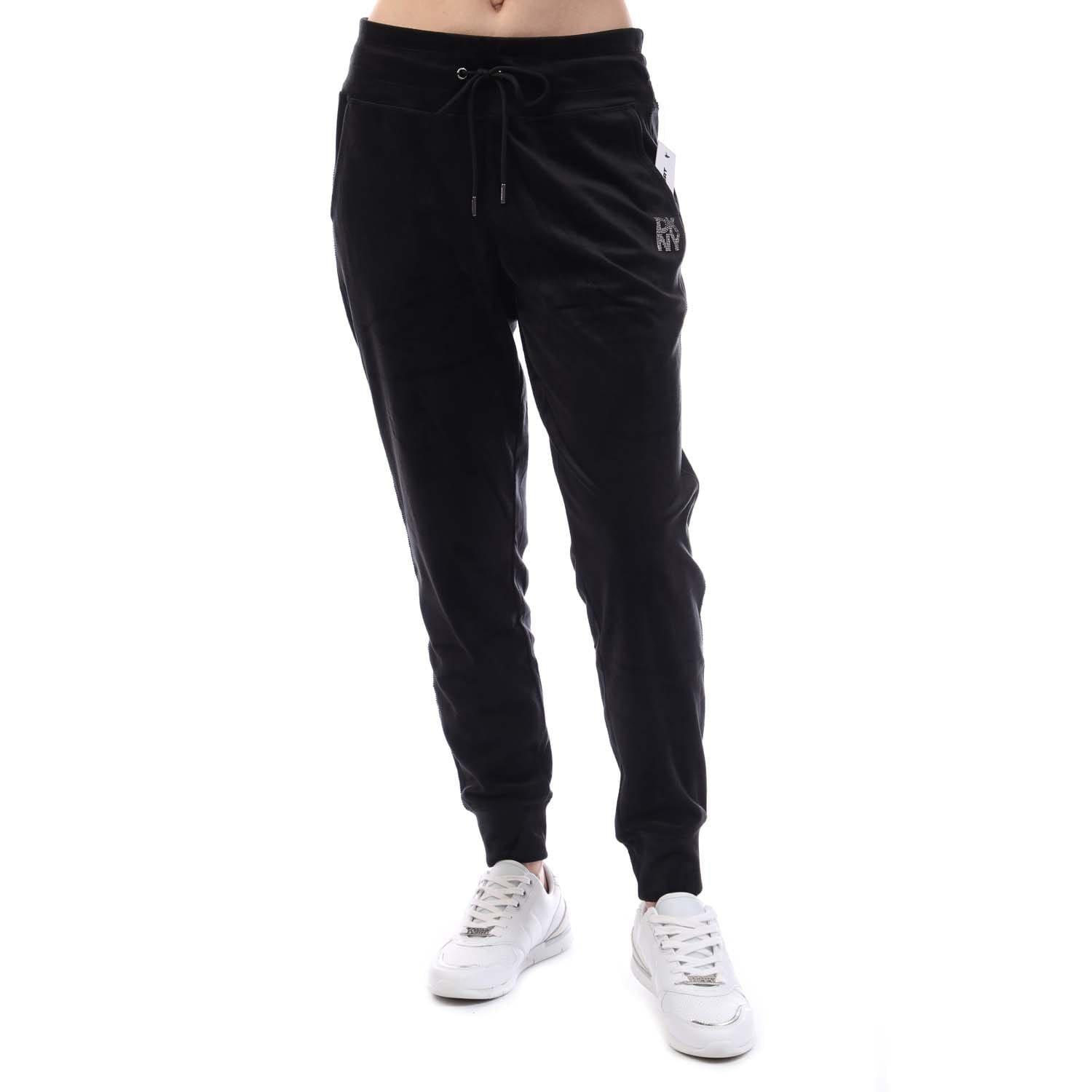 Black - DKNY - Rhinestone Logo Jog Pants - 1