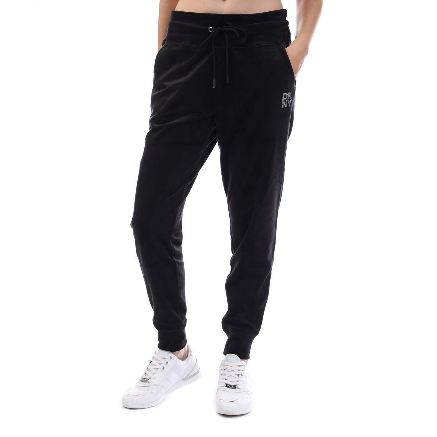 Black - DKNY - Rhinestone Logo Jog Pants - 2