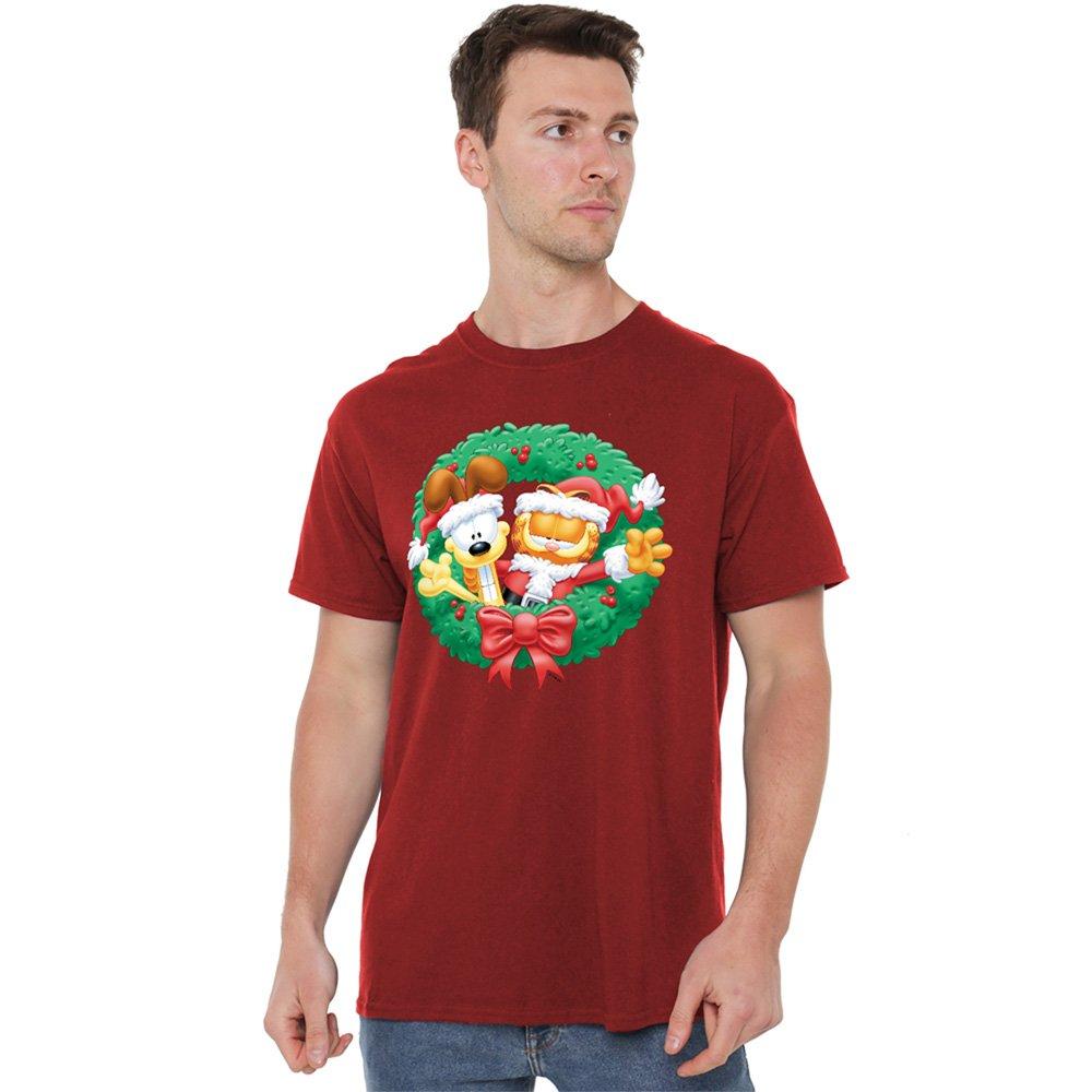 Red - Garfield - Garfield Christmas Wreath T Shirt Cardinal - 1