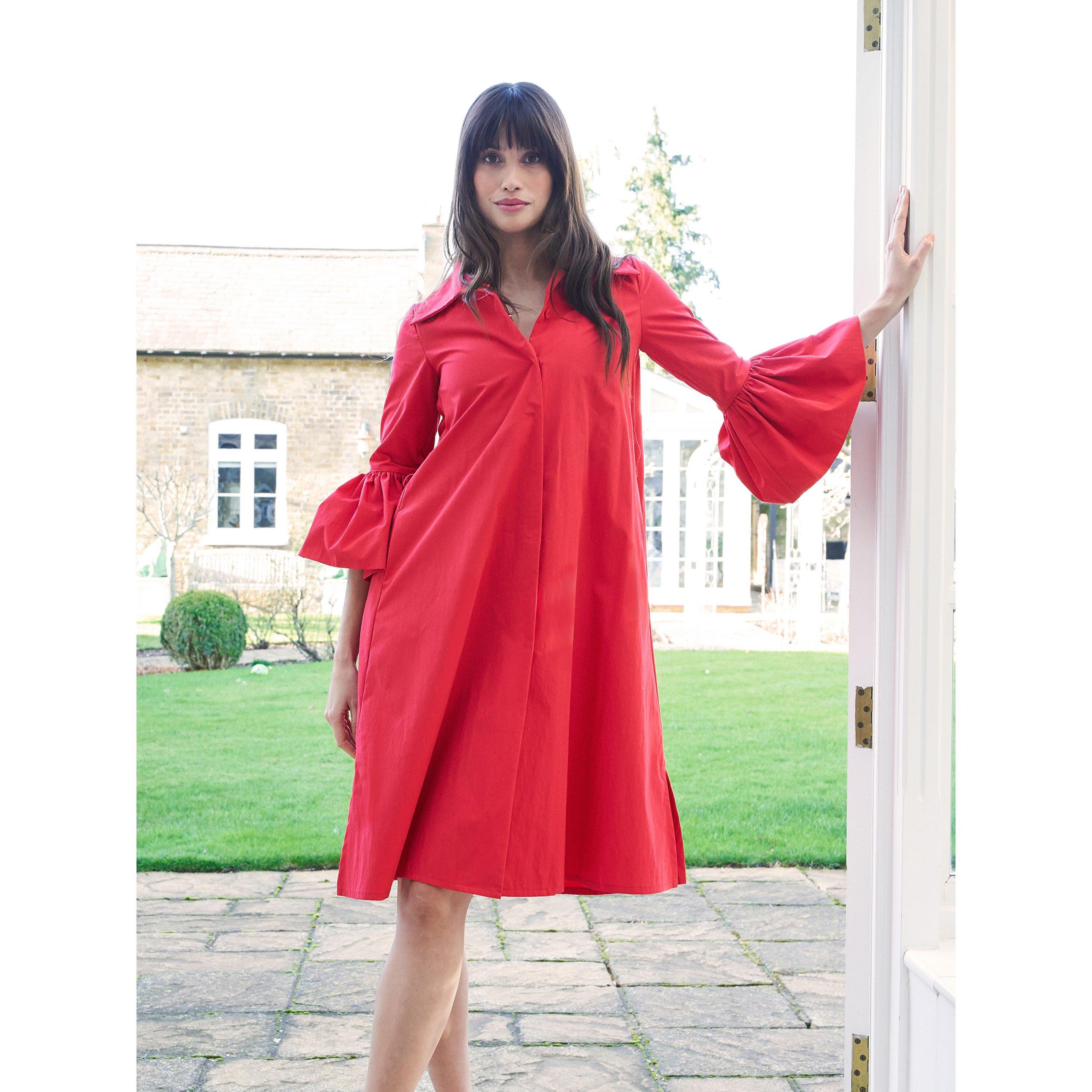 Red - Gina Bacconi - Melinda Taffeta Shirt Dress - 1