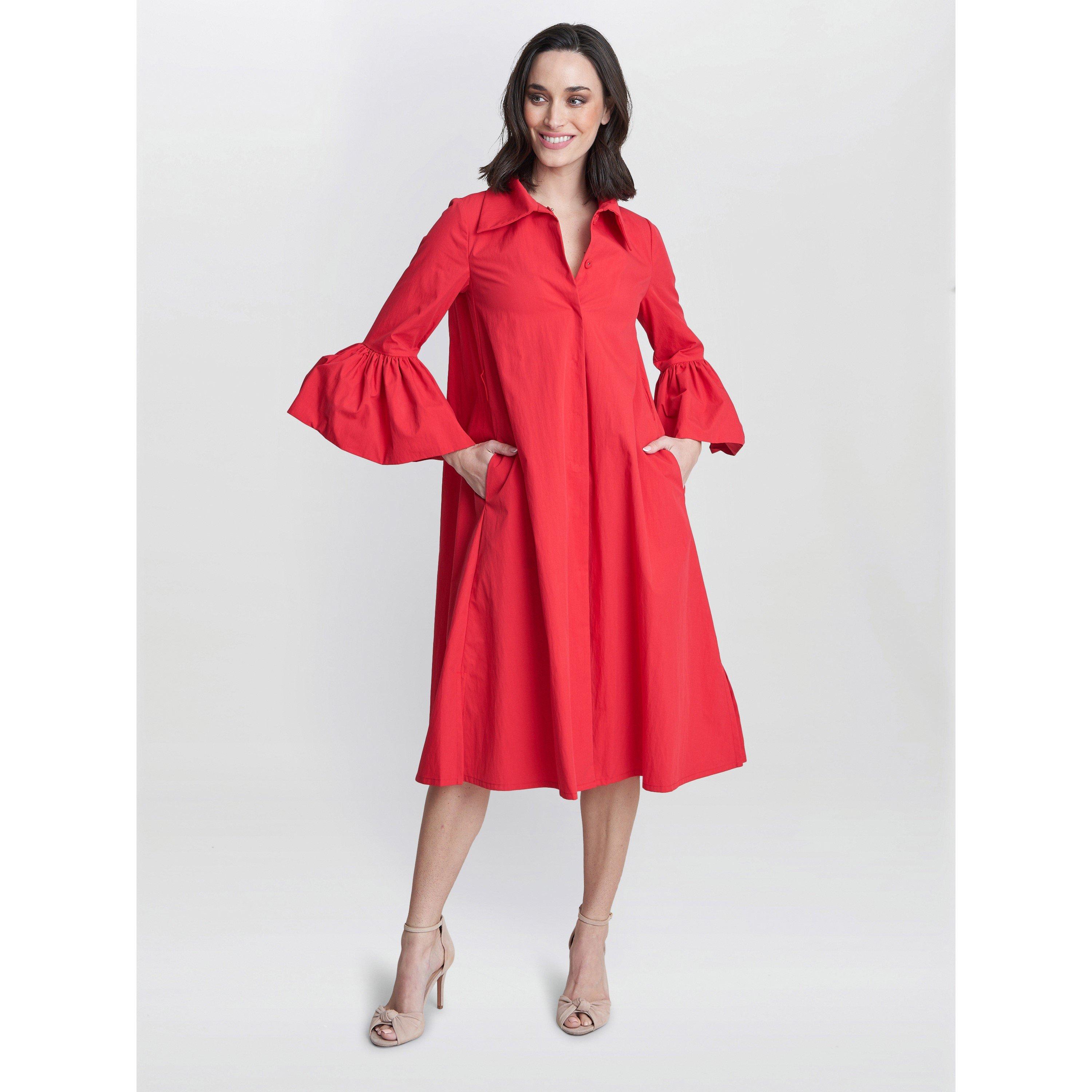 Red - Gina Bacconi - Melinda Taffeta Shirt Dress - 4