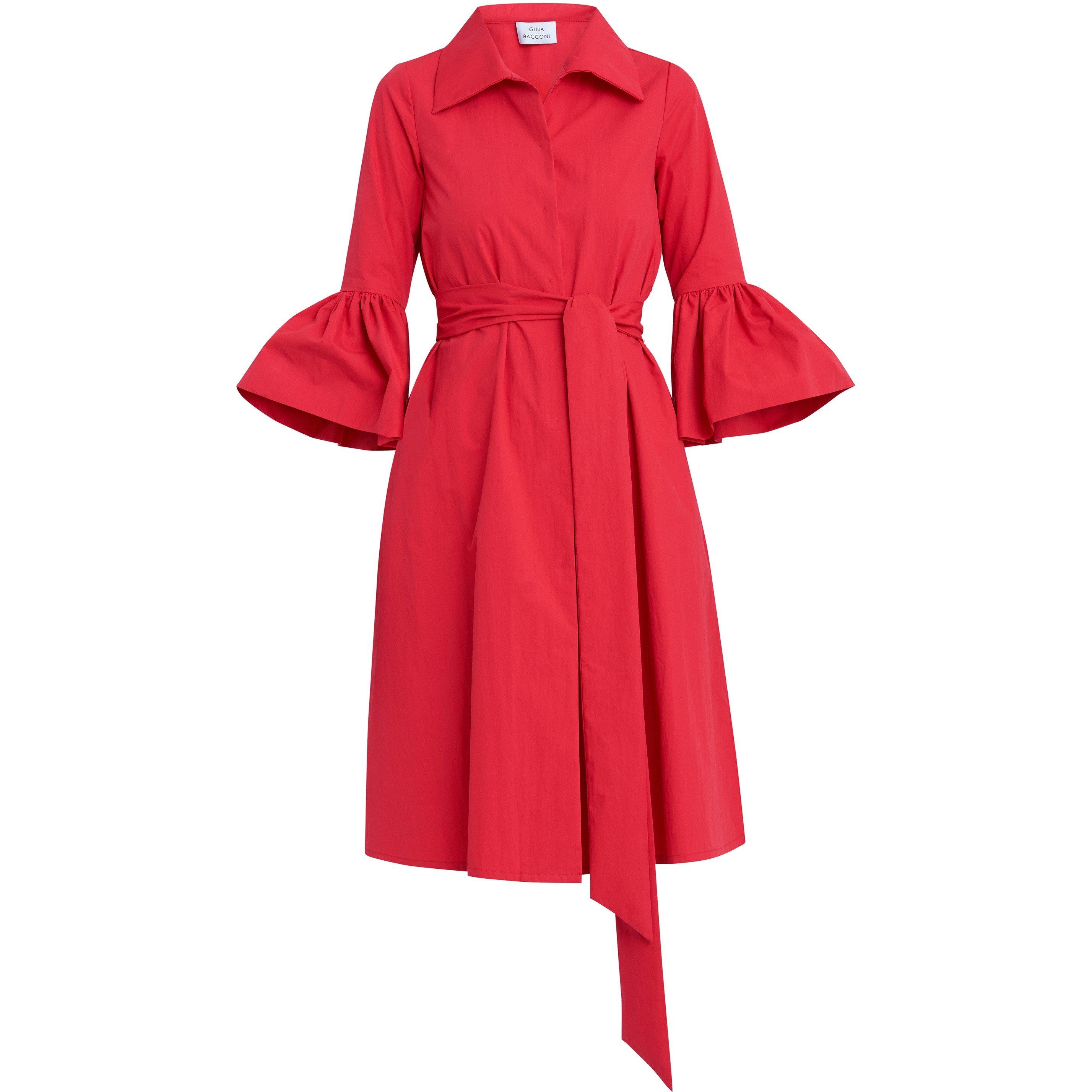 Red - Gina Bacconi - Melinda Taffeta Shirt Dress - 5