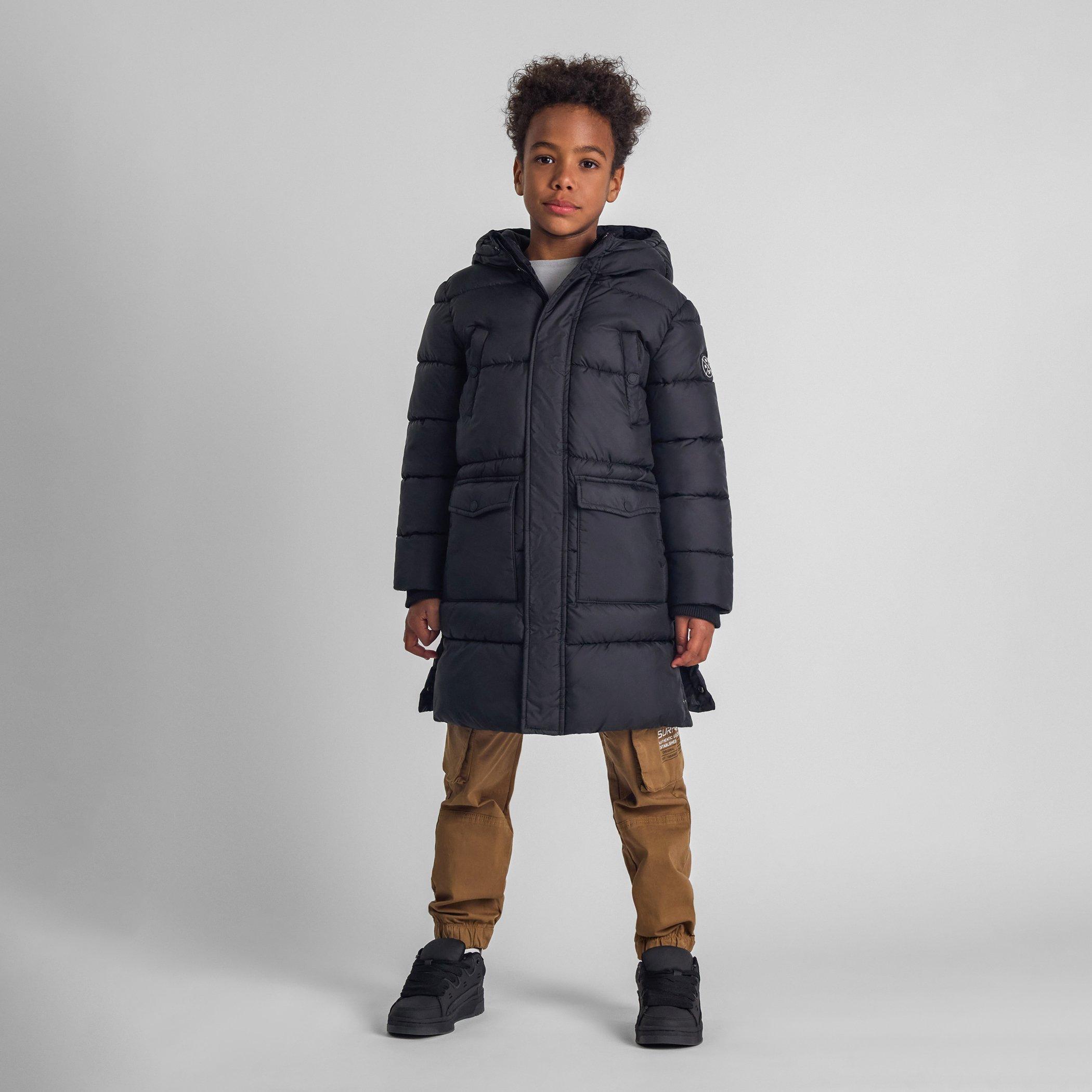 Nero - Minoti - Boys long padded coat with hood and snap details black - 2