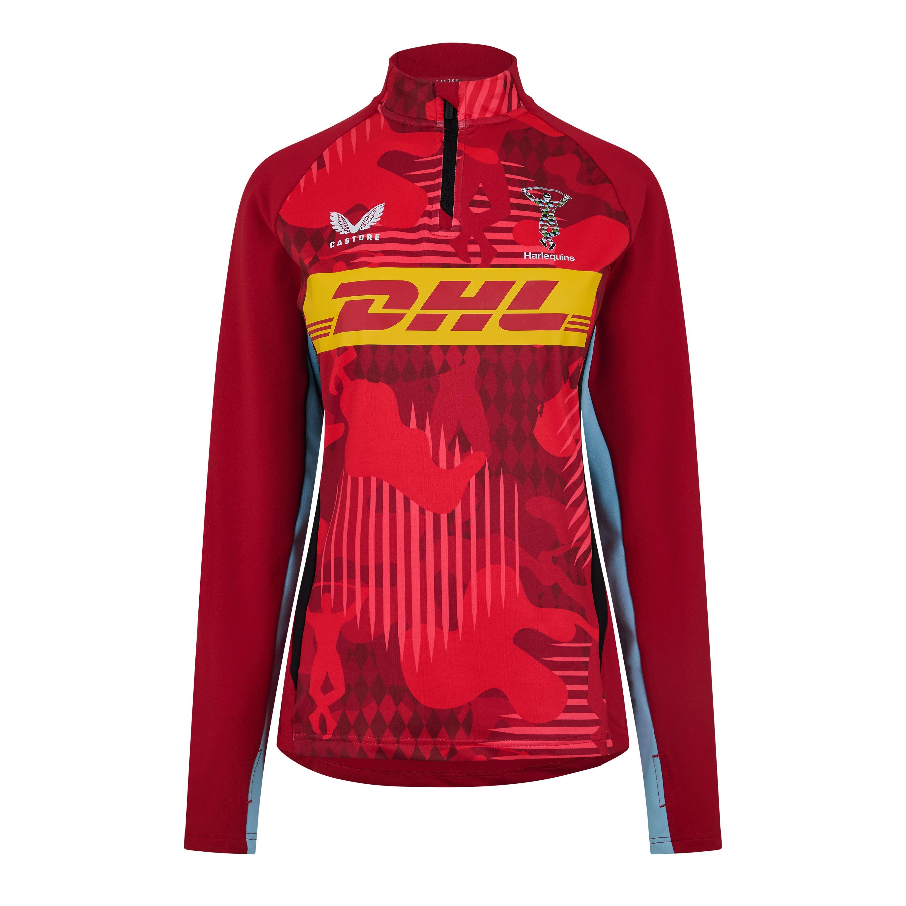 Castore Women's Harlequins 1/4 Zip Midlayer 2024 2025 - Red/Caviar - 18 (2XL)