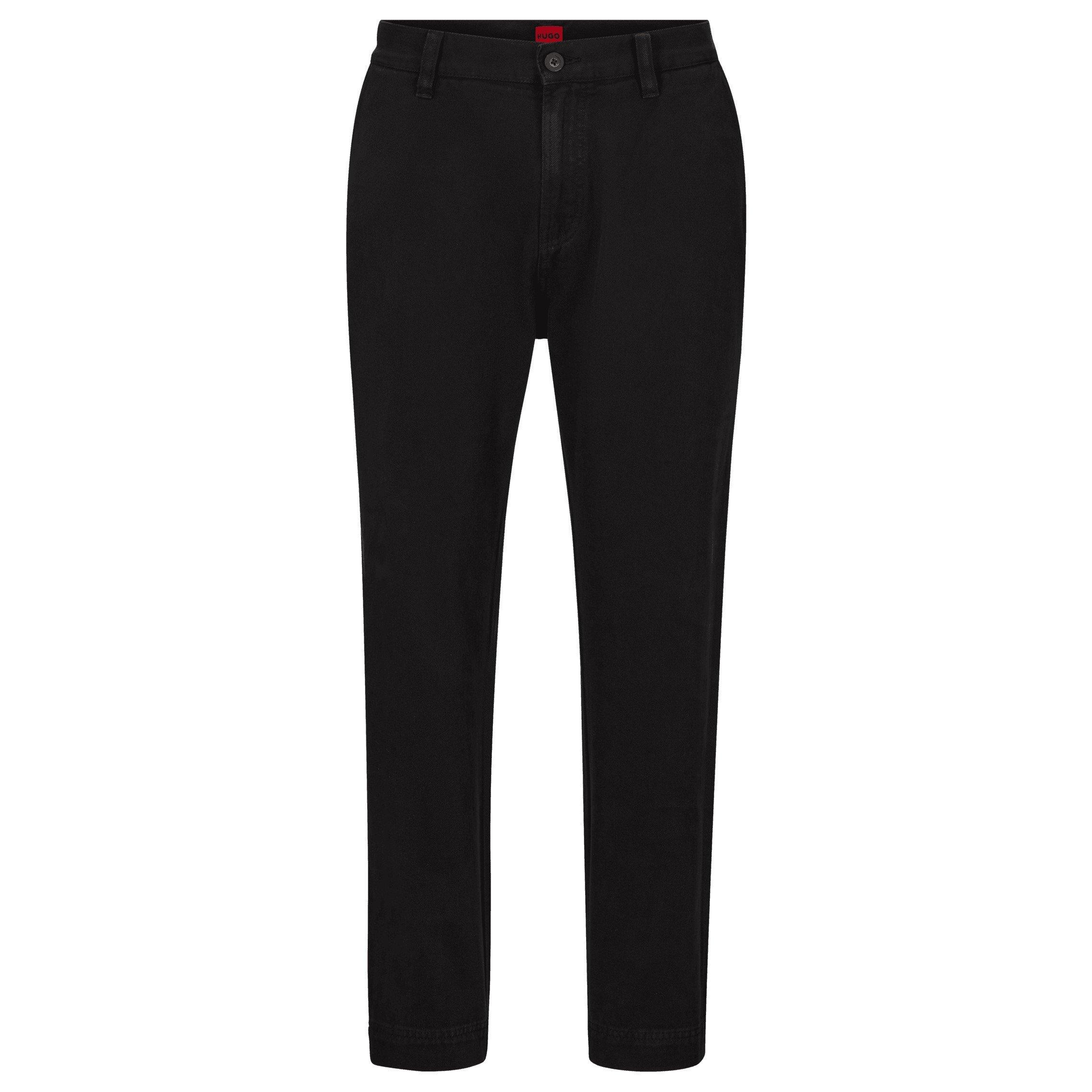 Black - Hugo - Men's Tapered Fit Gabardine Cotton Straight Leg Trousers - 1