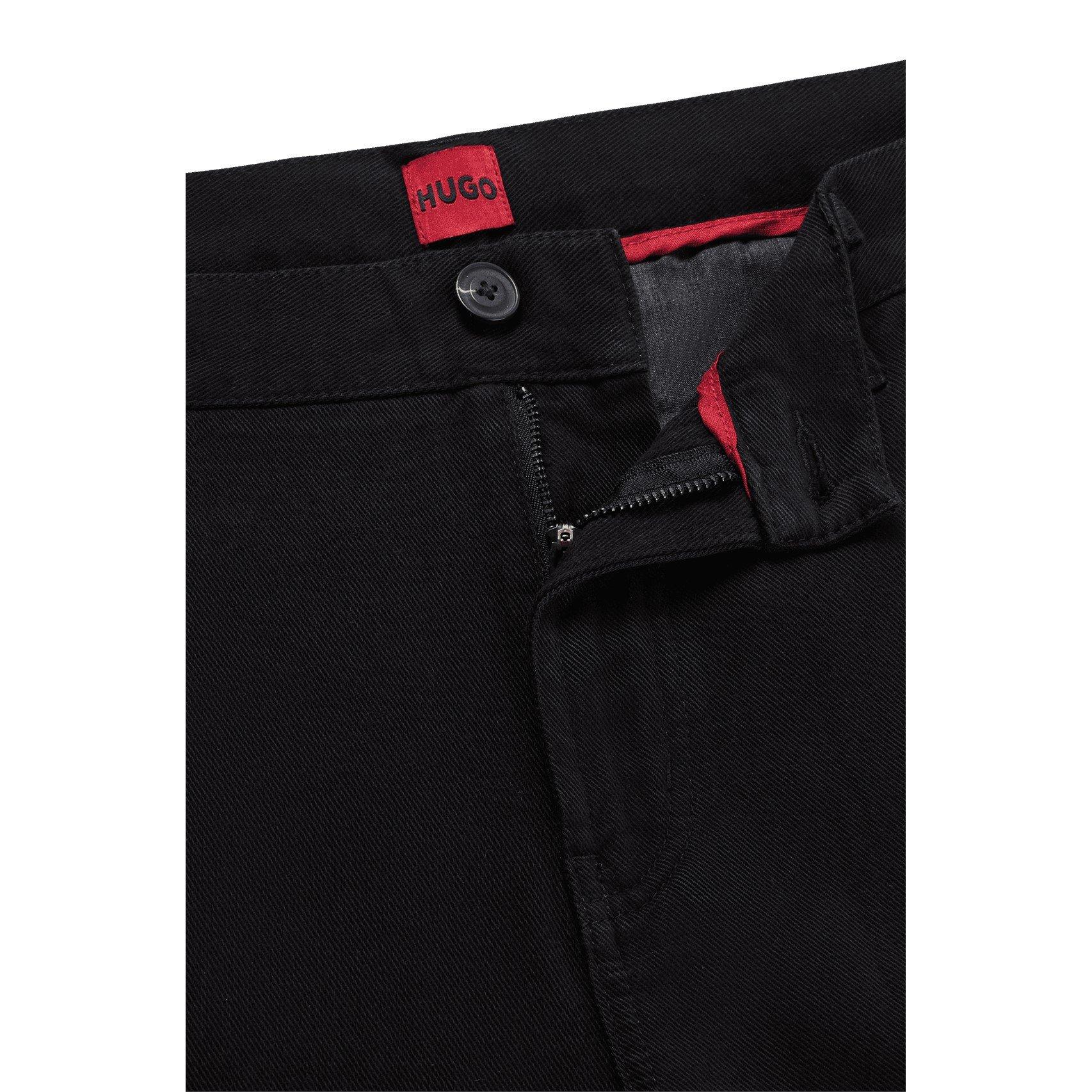 Black - Hugo - Men's Tapered Fit Gabardine Cotton Straight Leg Trousers - 2