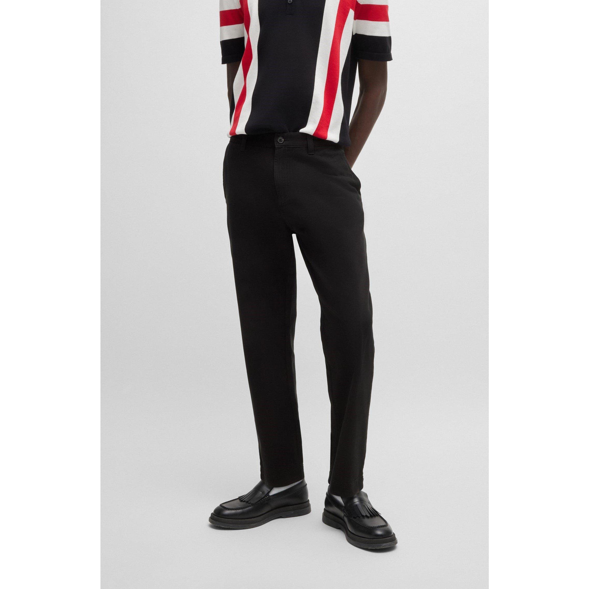 Black - Hugo - Men's Tapered Fit Gabardine Cotton Straight Leg Trousers - 5