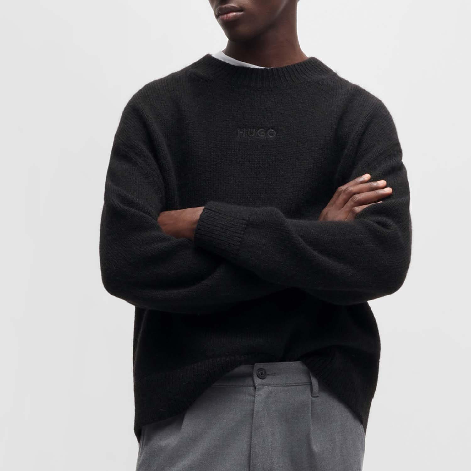 Black - Hugo - Seese Logo Detail Oversized Sweater - 2