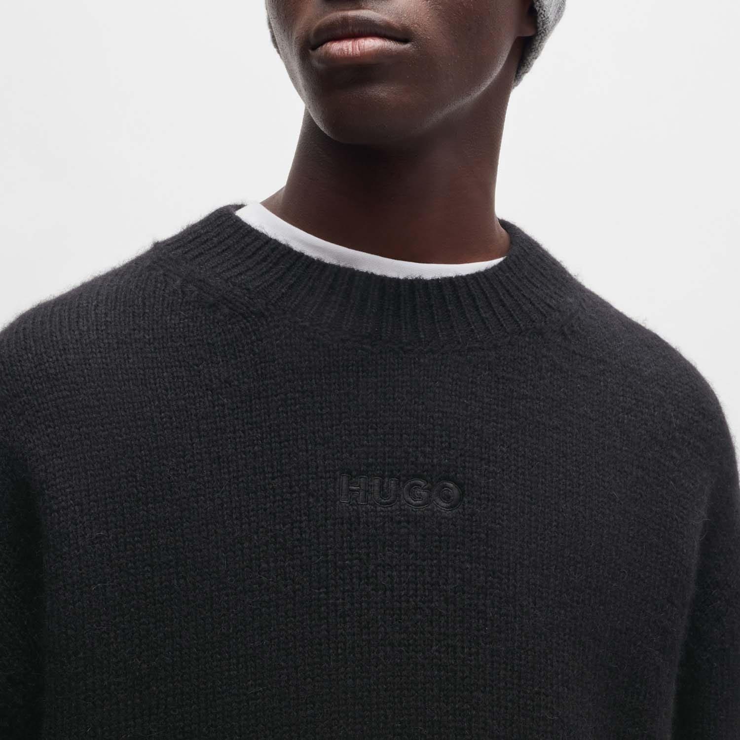 Black - Hugo - Seese Logo Detail Oversized Sweater - 4
