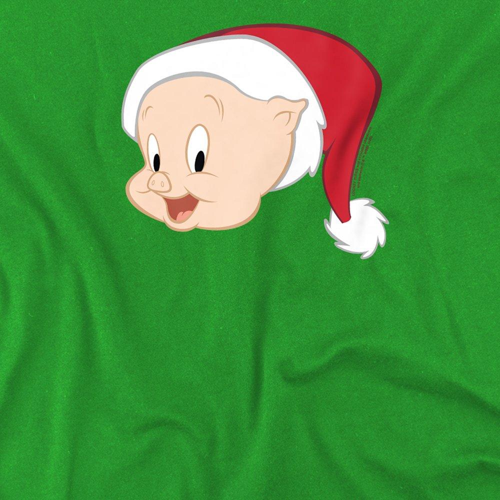 Green - Looney Tunes - Warner Bros. Porky Pig Santa Hat Kids T-Shirt Kel - 2