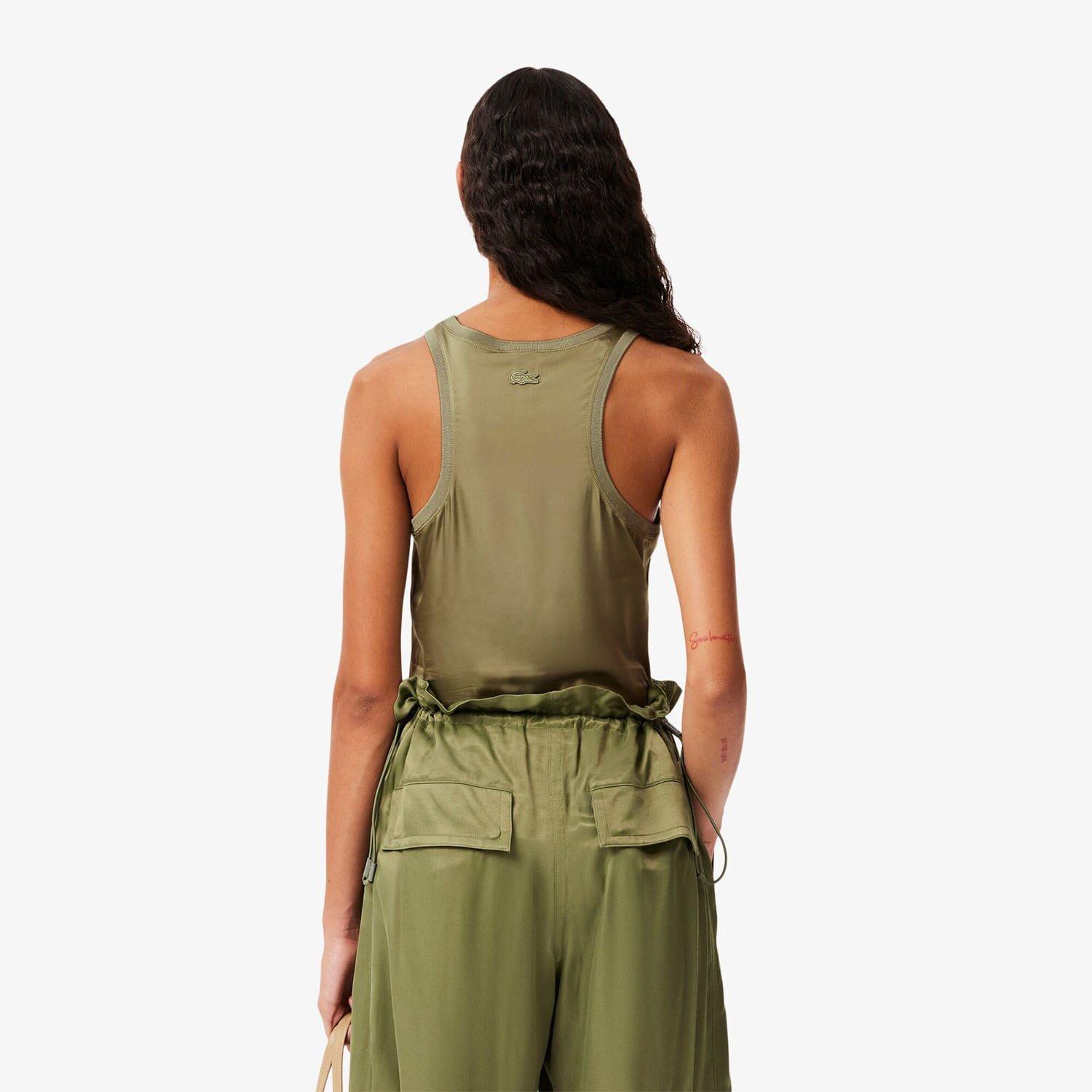 Khaki - Lacoste - Slim Fit Fluid Satin Tank Top - 2