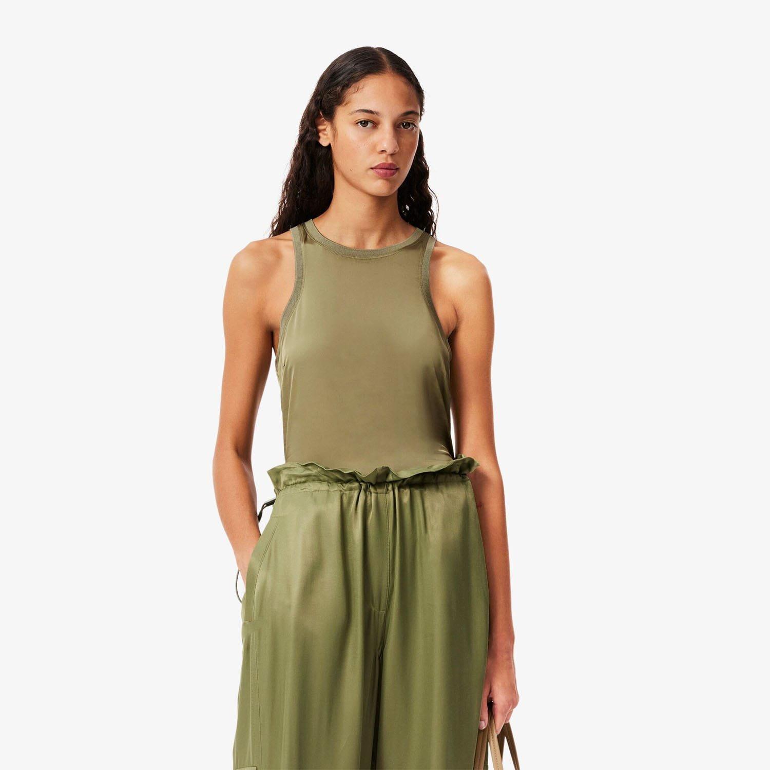 Khaki - Lacoste - Slim Fit Fluid Satin Tank Top - 3