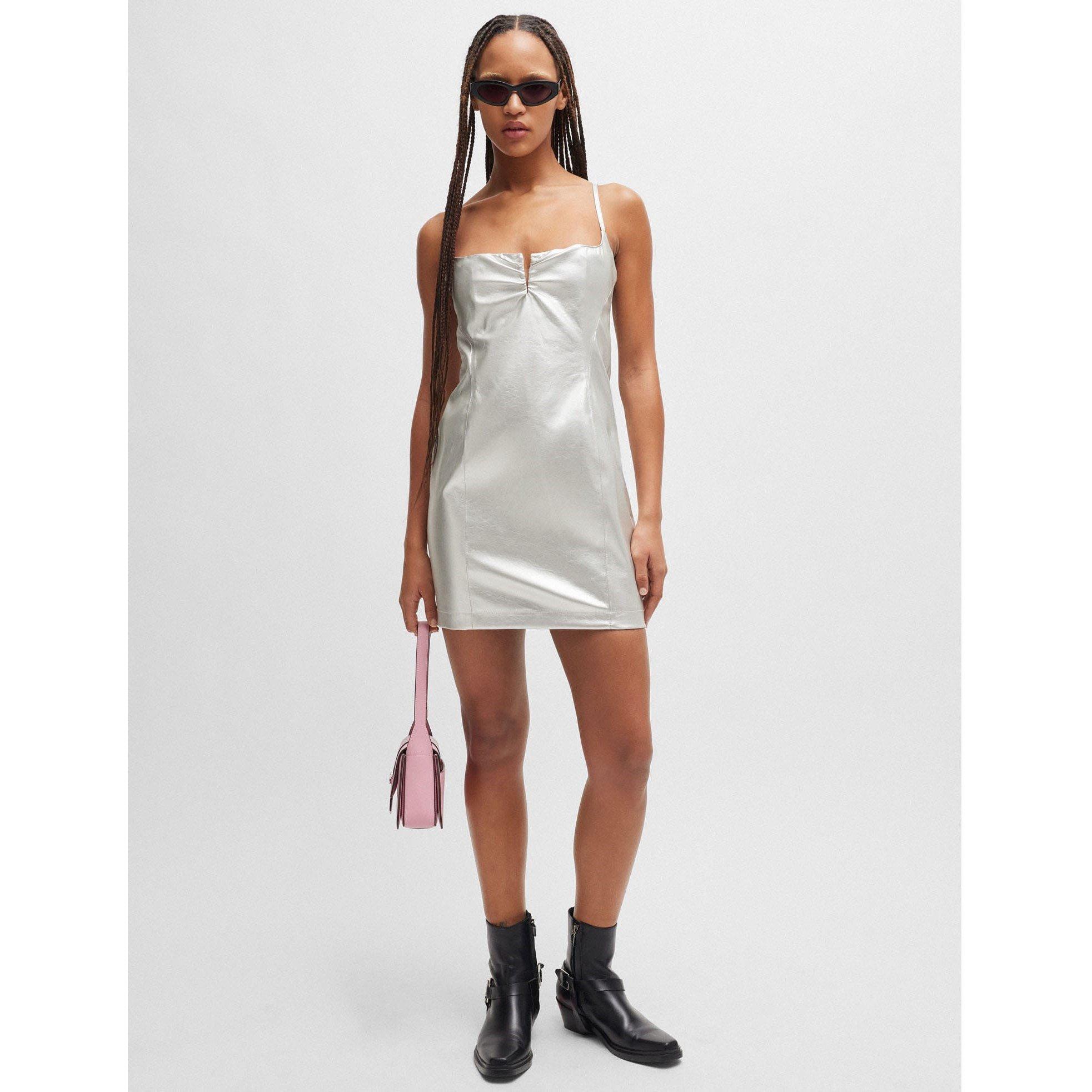 Silver - Hugo - Kateresa-1 Metallix Faux-Leather Mini Dress - 2