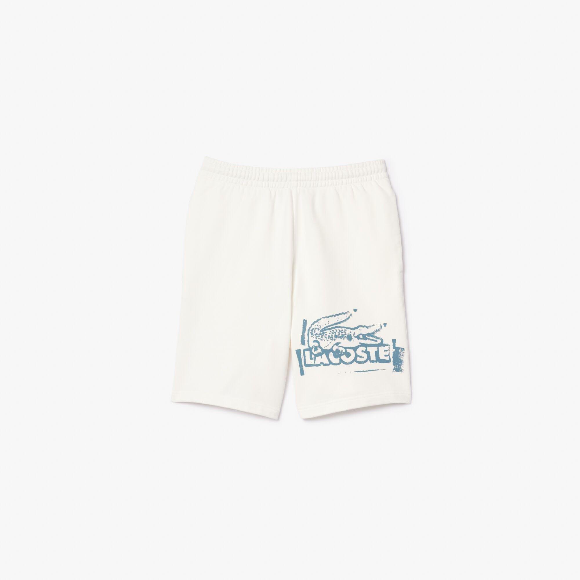 Cream - Lacoste - Cotton Graphic Fleece Shorts - 1