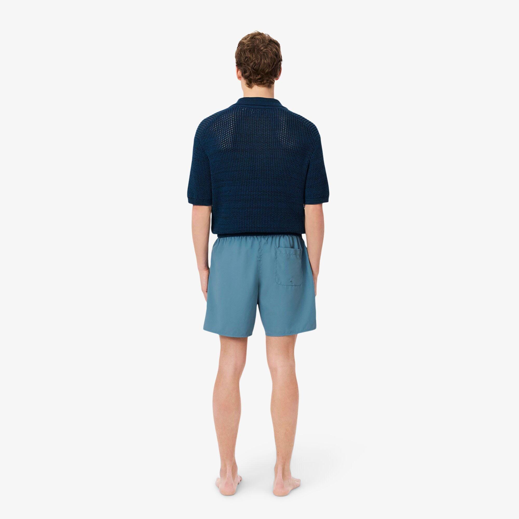 Blue - Lacoste - Mid-Length Monochrome Swim Trunks - 4