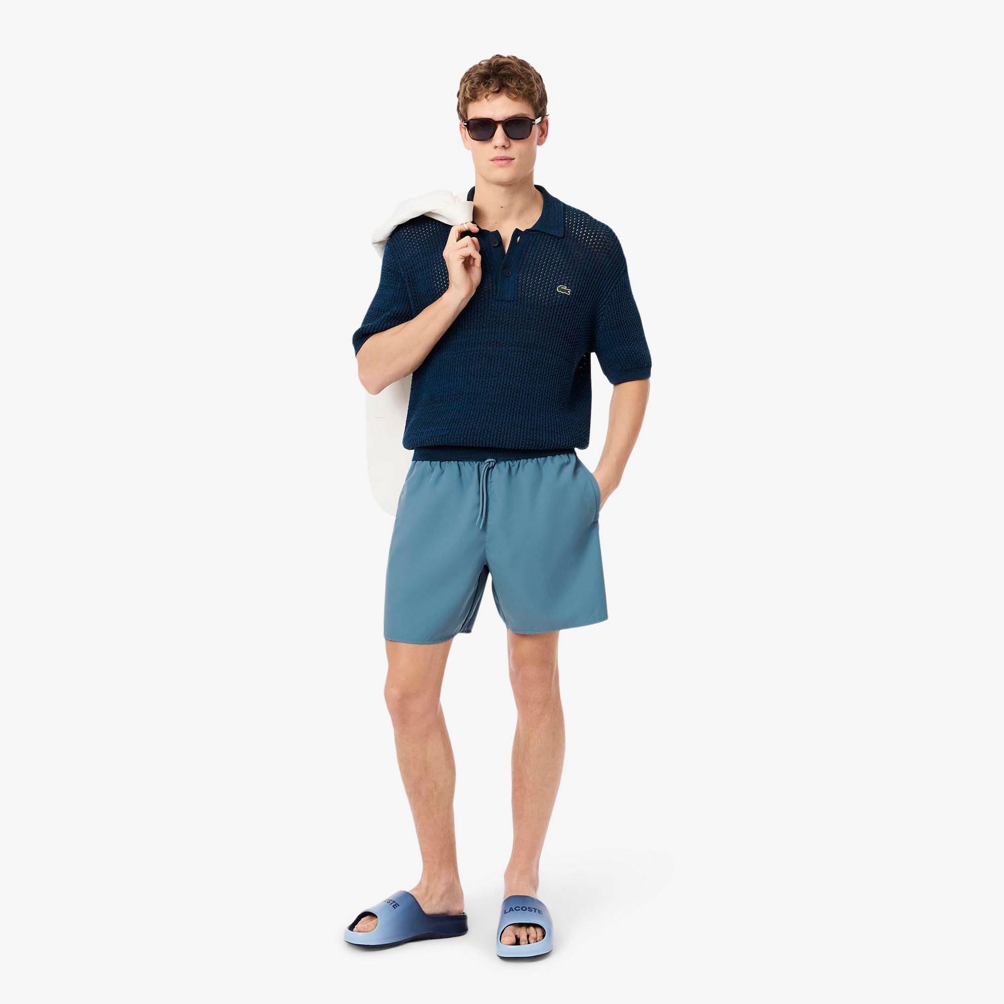 Blue - Lacoste - Mid-Length Monochrome Swim Trunks - 7