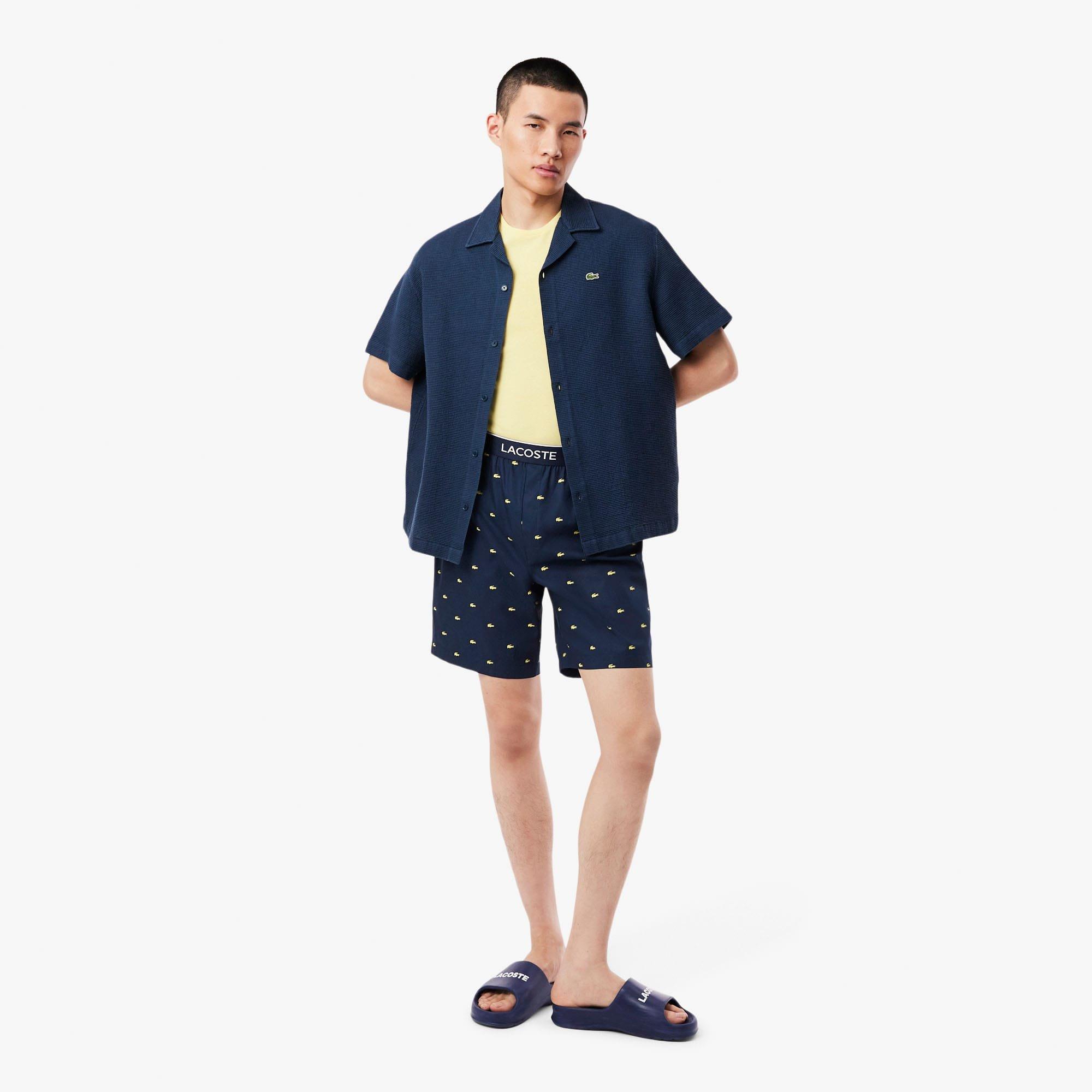 Navy - Lacoste - Printed Poplin Pyjama Shorts - 3