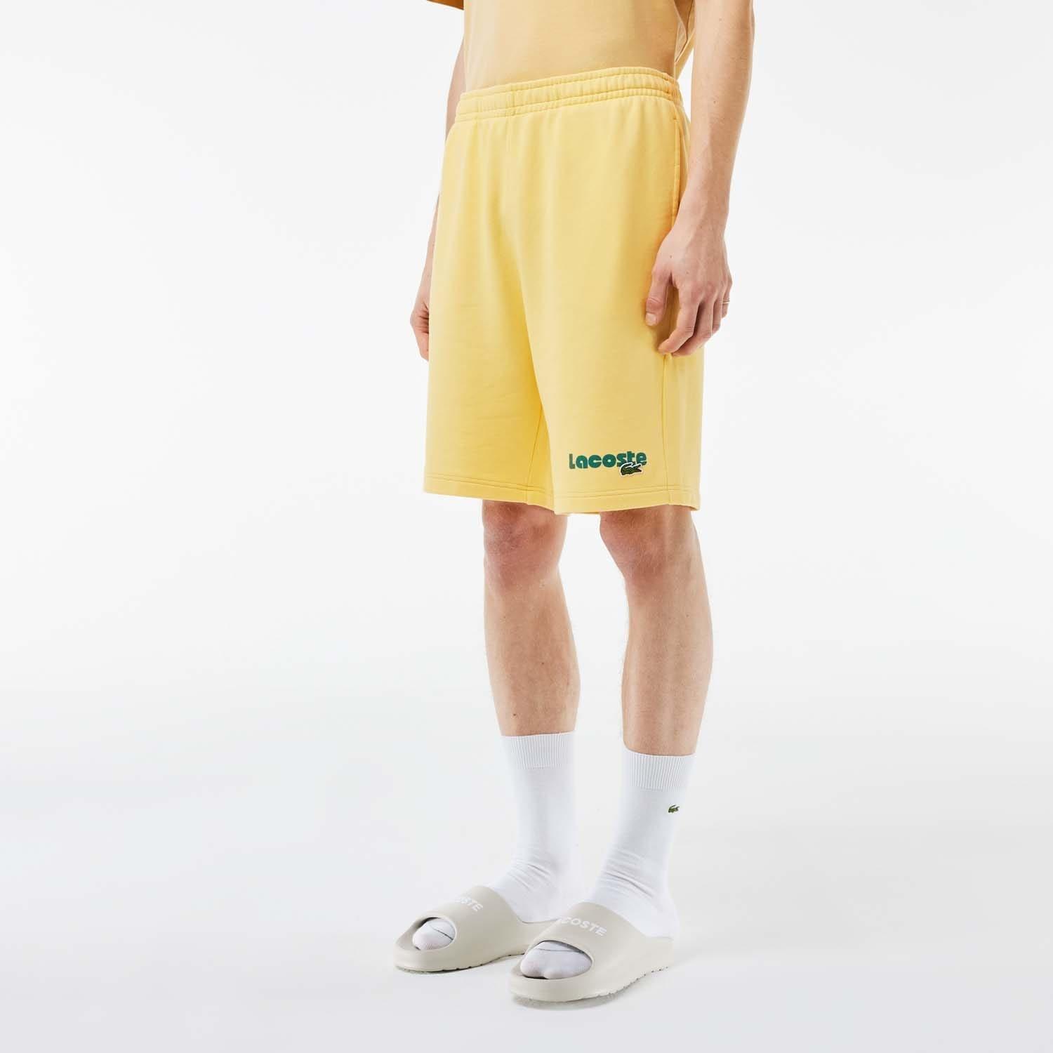 Yellow - Lacoste - Washed Effect Printed Fleece Shorts - 1