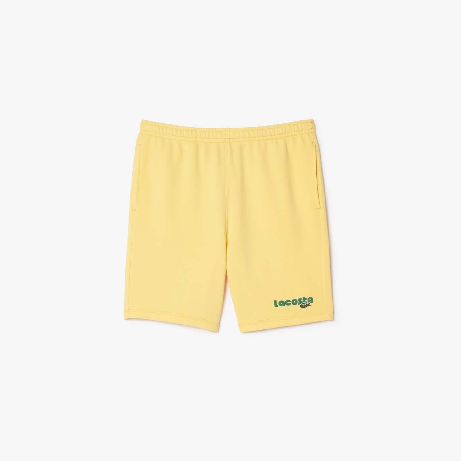 Yellow - Lacoste - Washed Effect Printed Fleece Shorts - 2