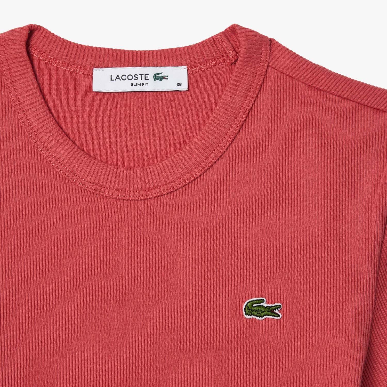 Red - Lacoste - Slim Fit Ribbed Cotton T-Shirt - 2