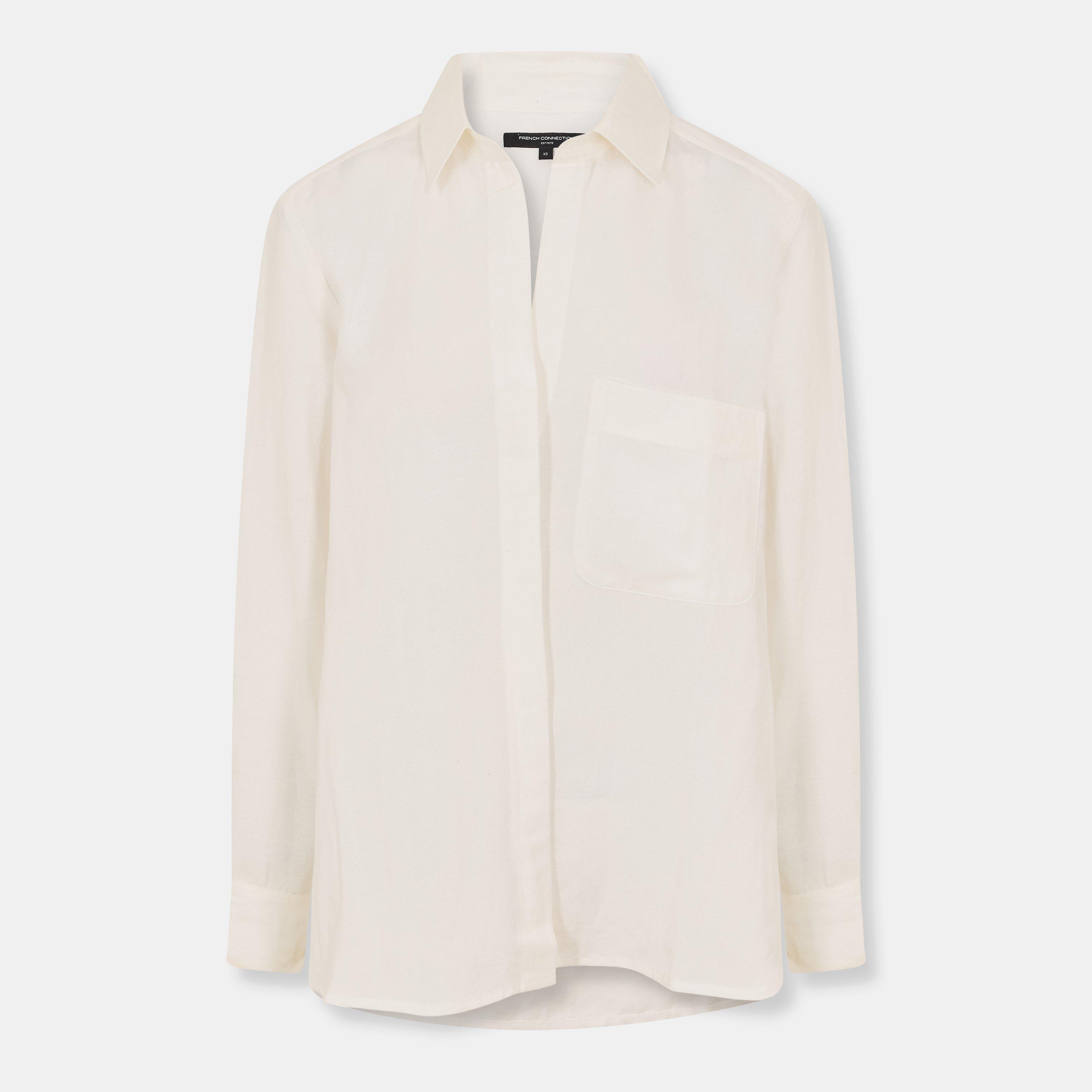 Linen White - French Connection - Women's Birdie Linen Long-Sleeve Plain Shirt - 1