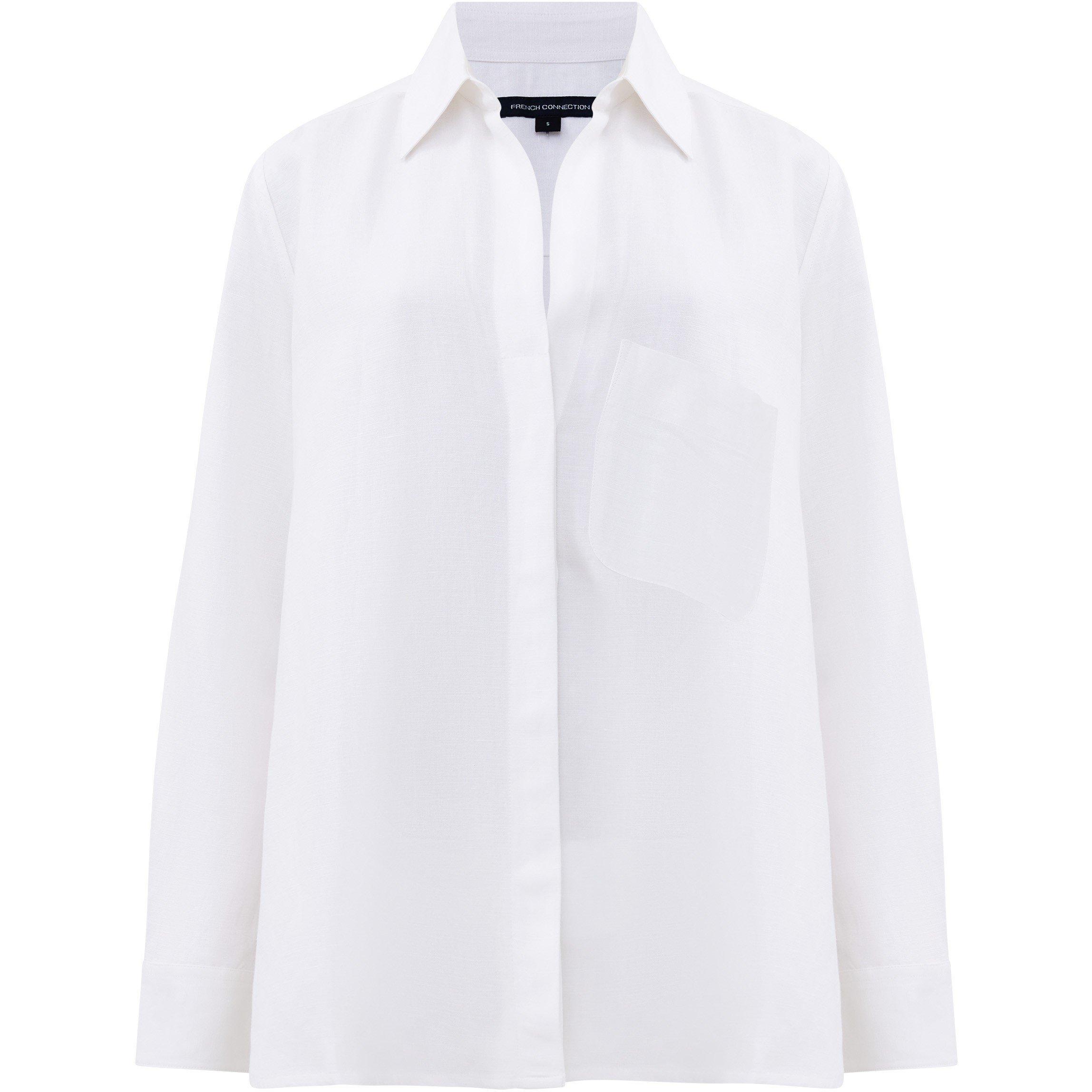 Linen White - French Connection - Women's Birdie Linen Long-Sleeve Plain Shirt - 4