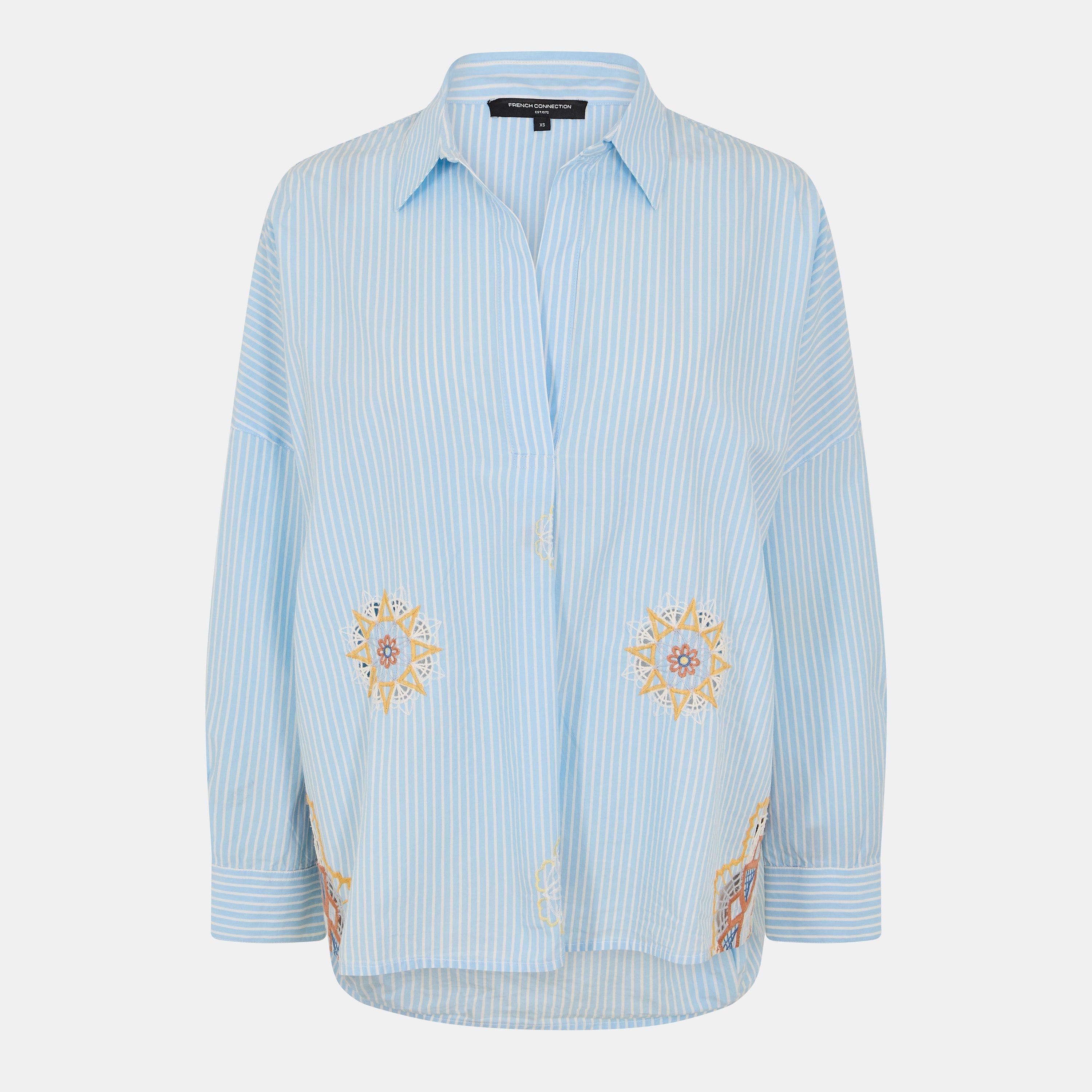 Linen Blue - French Connection - Women's Rhodes Long-Sleeve Patterned Shirt - 1