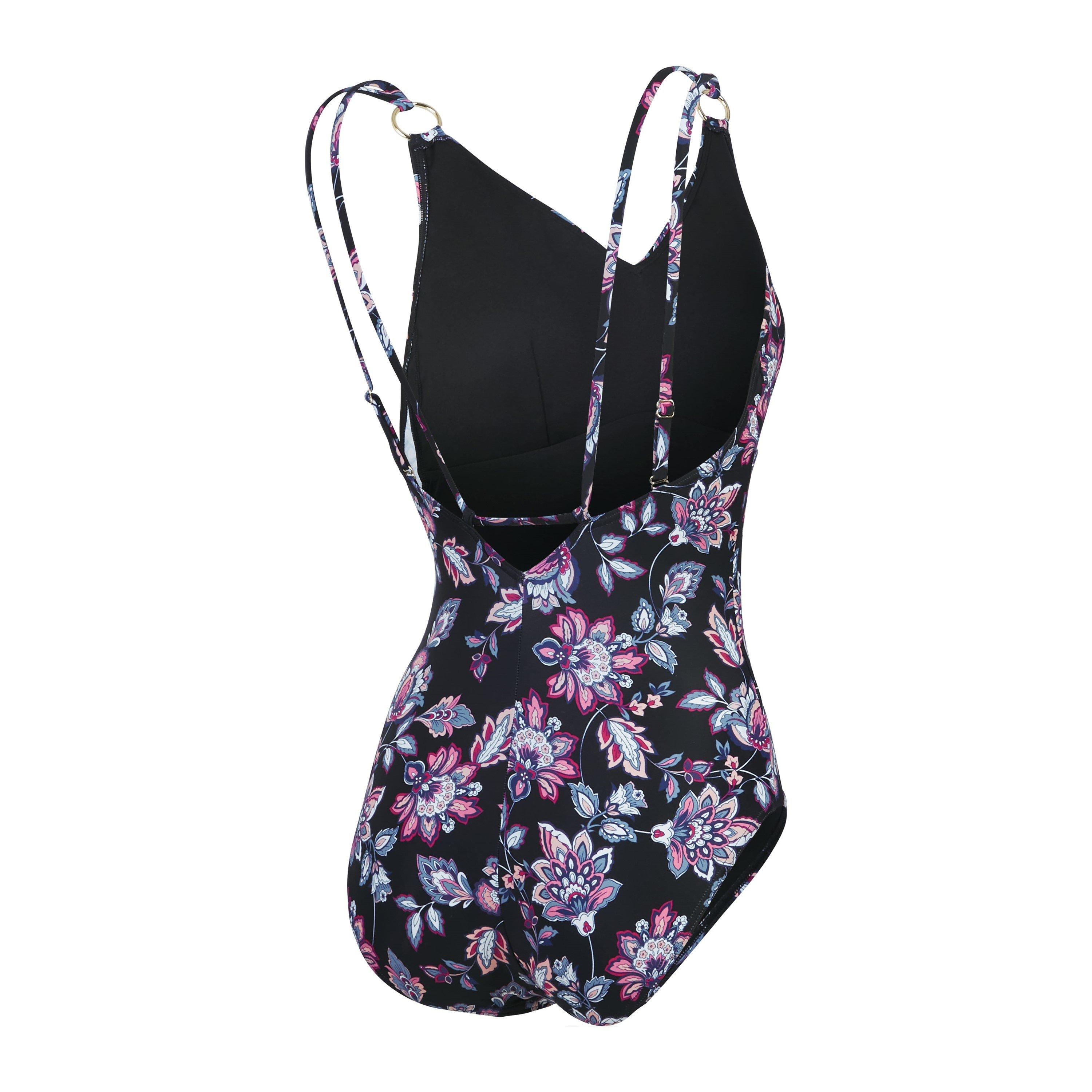 Black - Speedo - Shaping Printed Strappy 1 Piece Swimsuit - 2