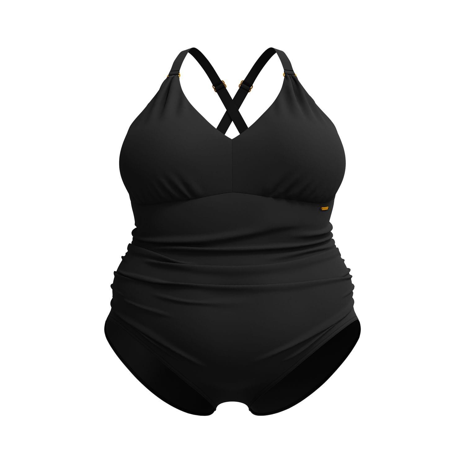Black - Speedo - Shaping V-Neck 1 Piece Swimsuit - 2