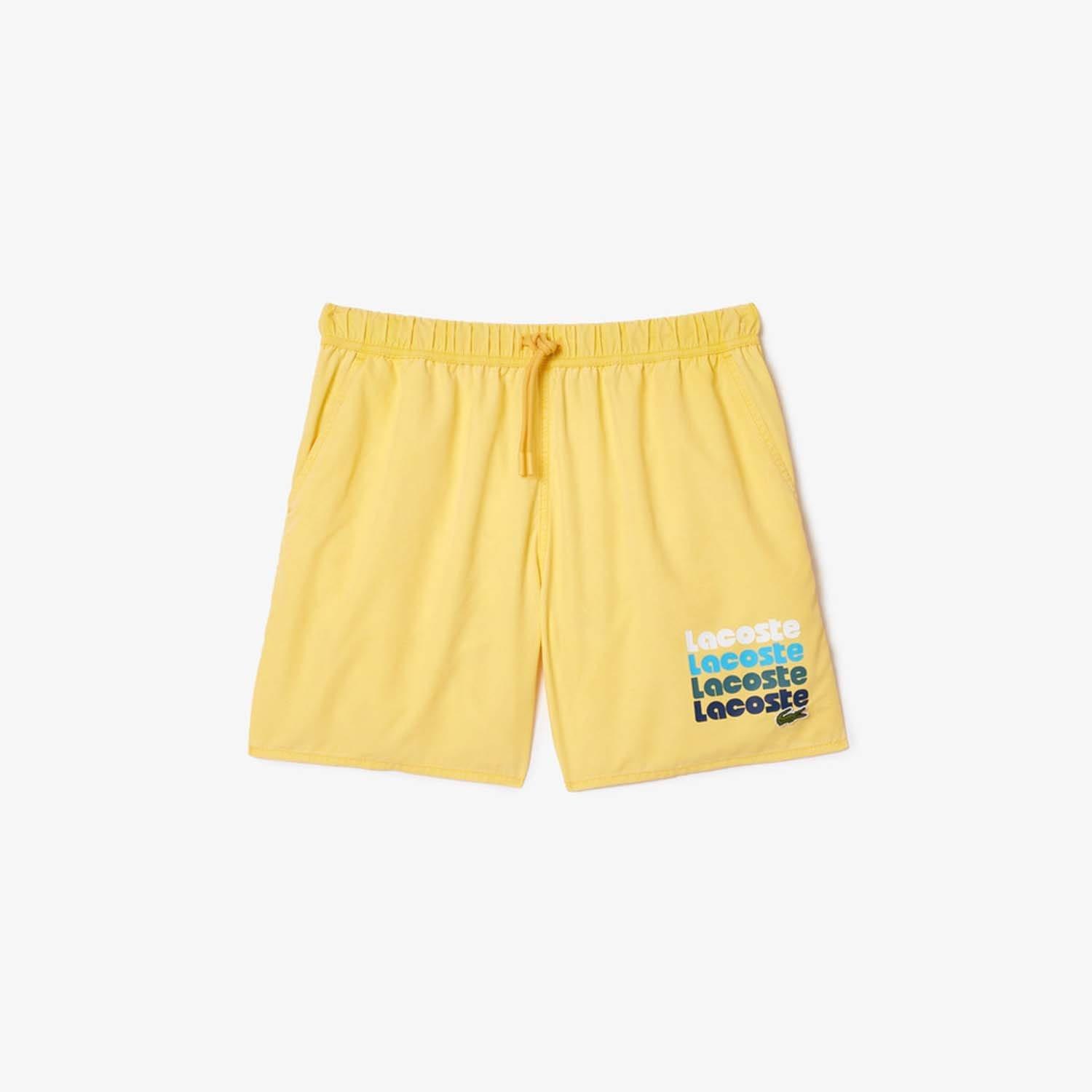 Yellow - Lacoste - Mid Length Washed Effect Swim Trunks - 1