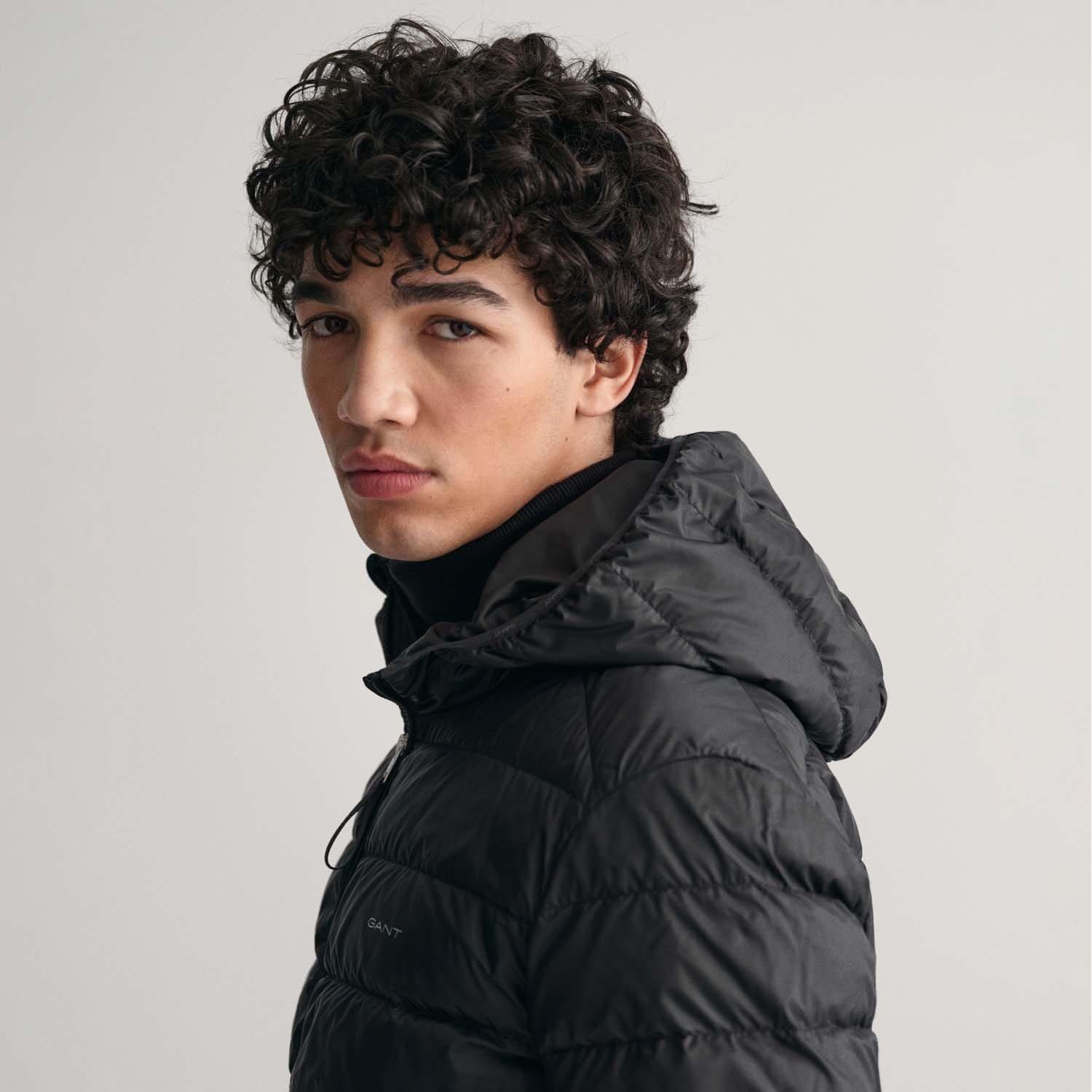 Black - Gant - Light Down Hooded Jacket - 3
