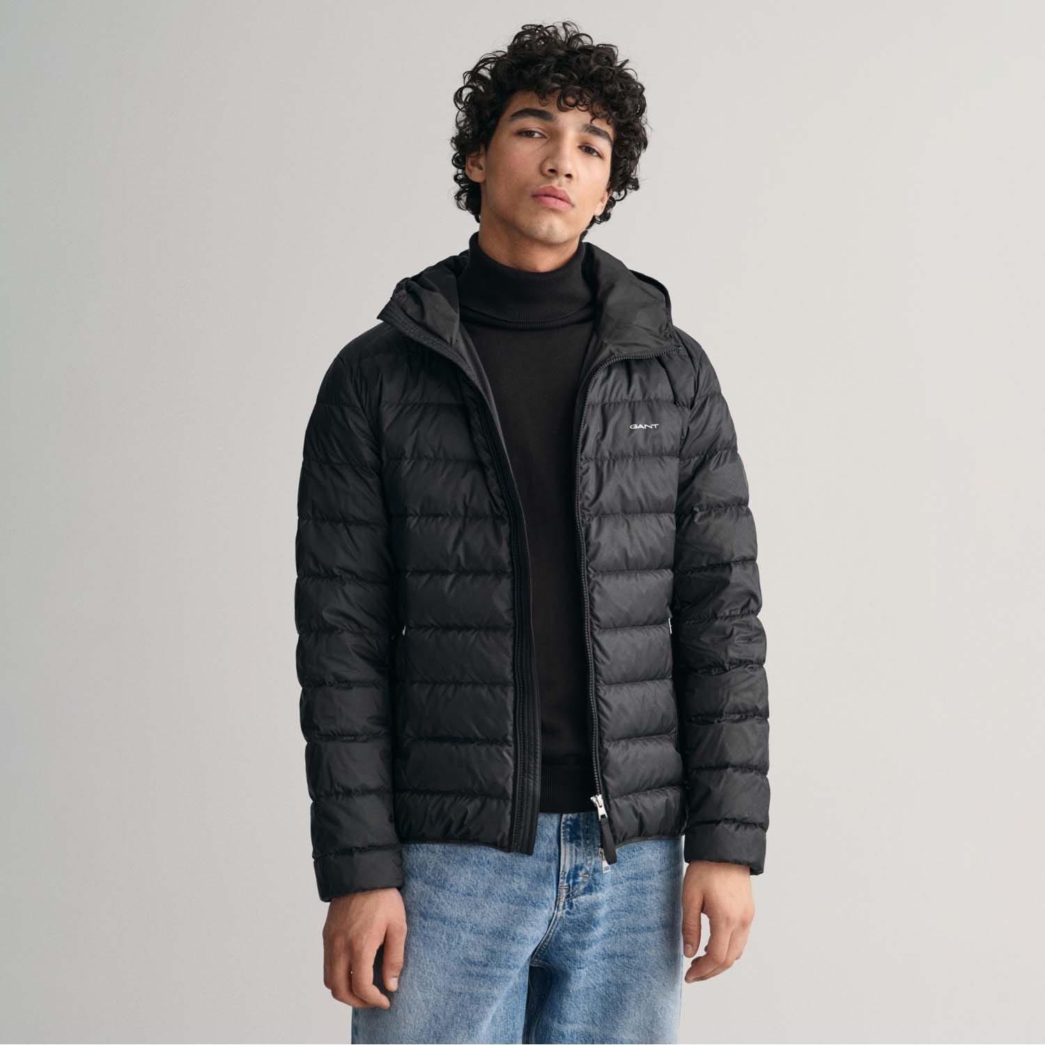 Black - Gant - Light Down Hooded Jacket - 5