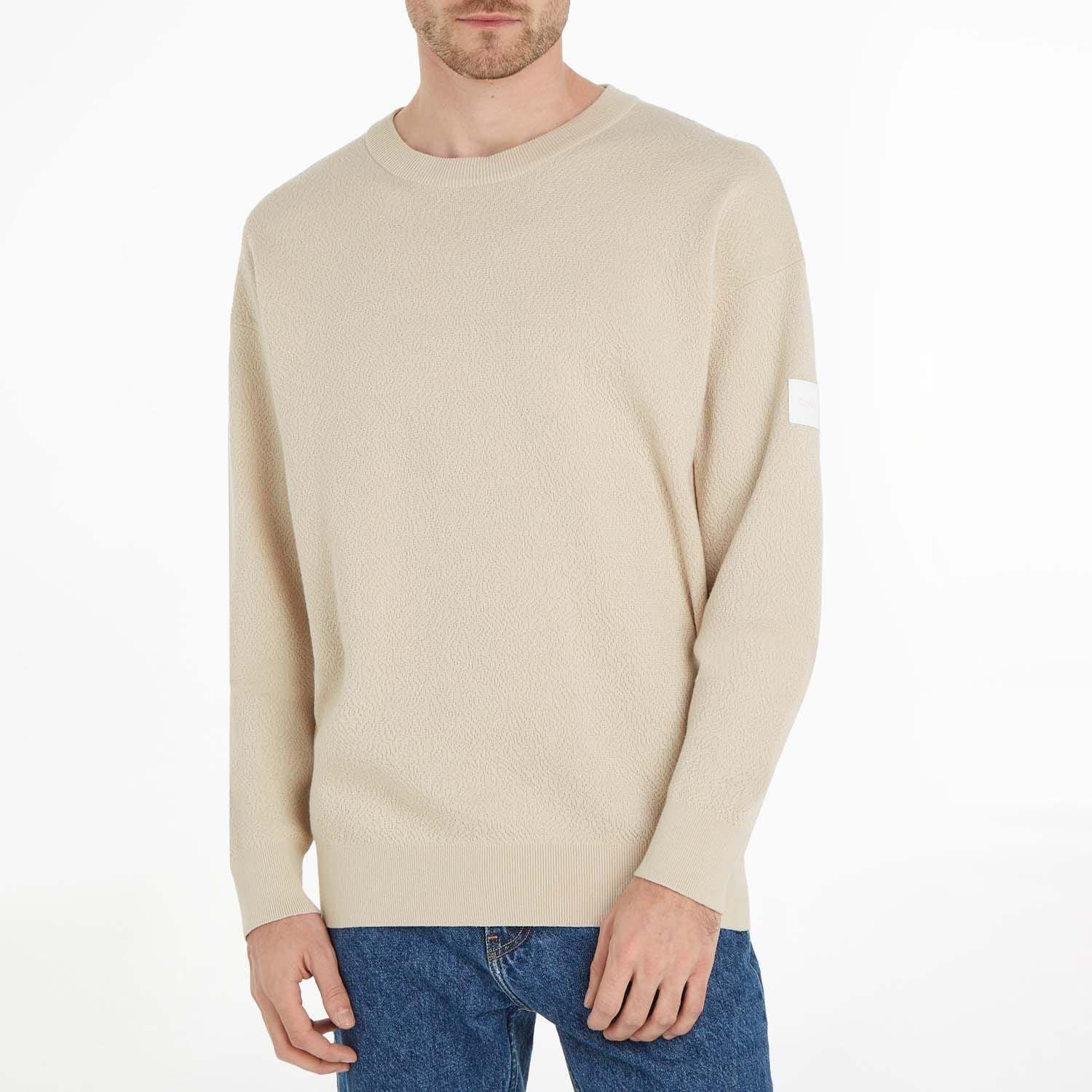 Beige - Calvin Klein - Natural Structure Crewneck Sweater - 1