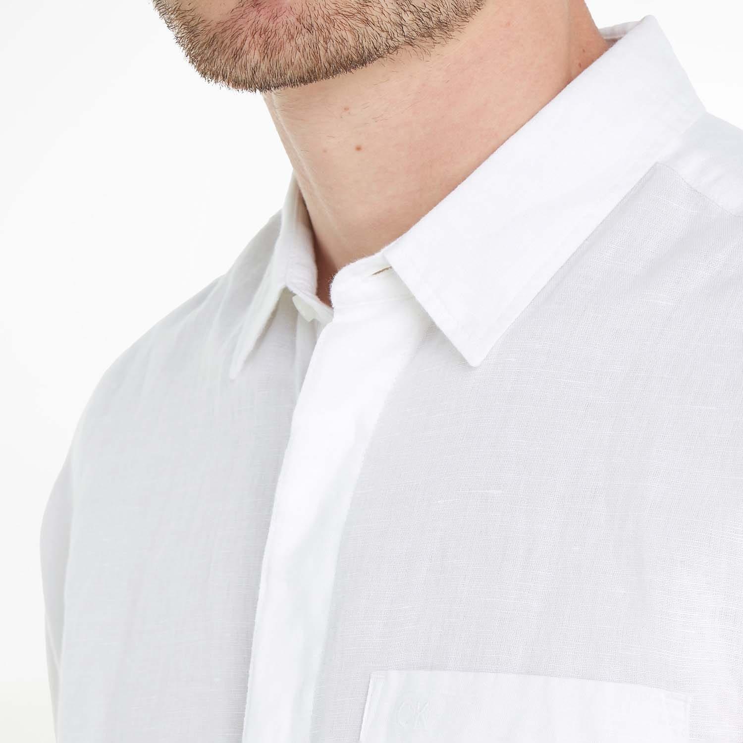 White - Calvin Klein - Regular-Fit Linen Cotton Shirt - 5
