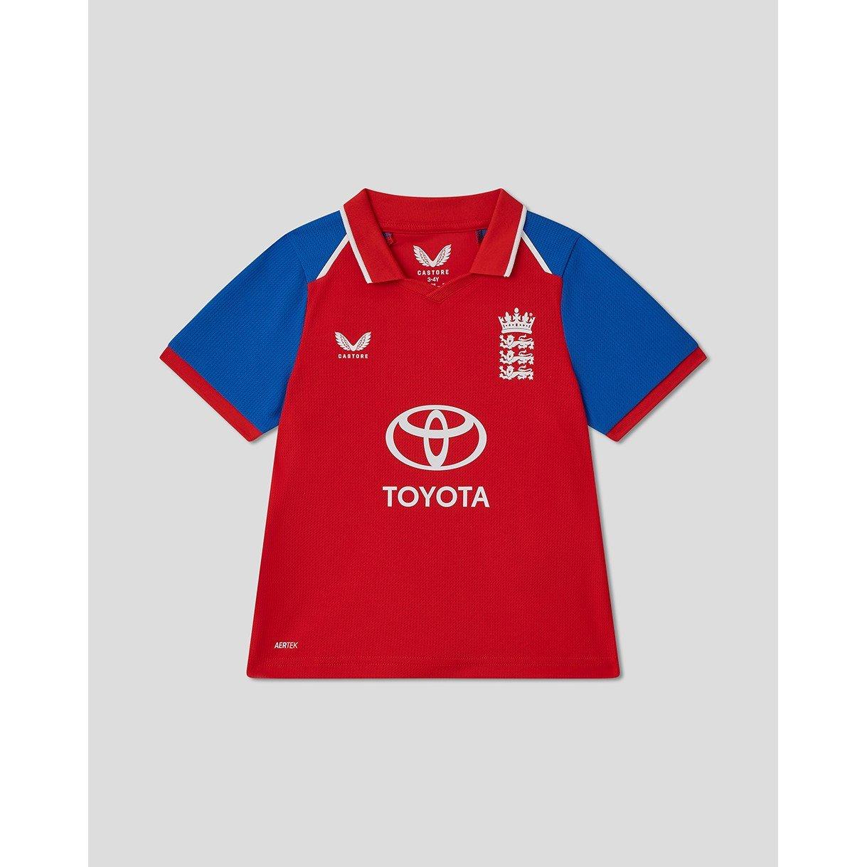 FryRed/PrnBlue - Castore - Unisex Kids 26/27 England Cricket T20 Shirt - 1