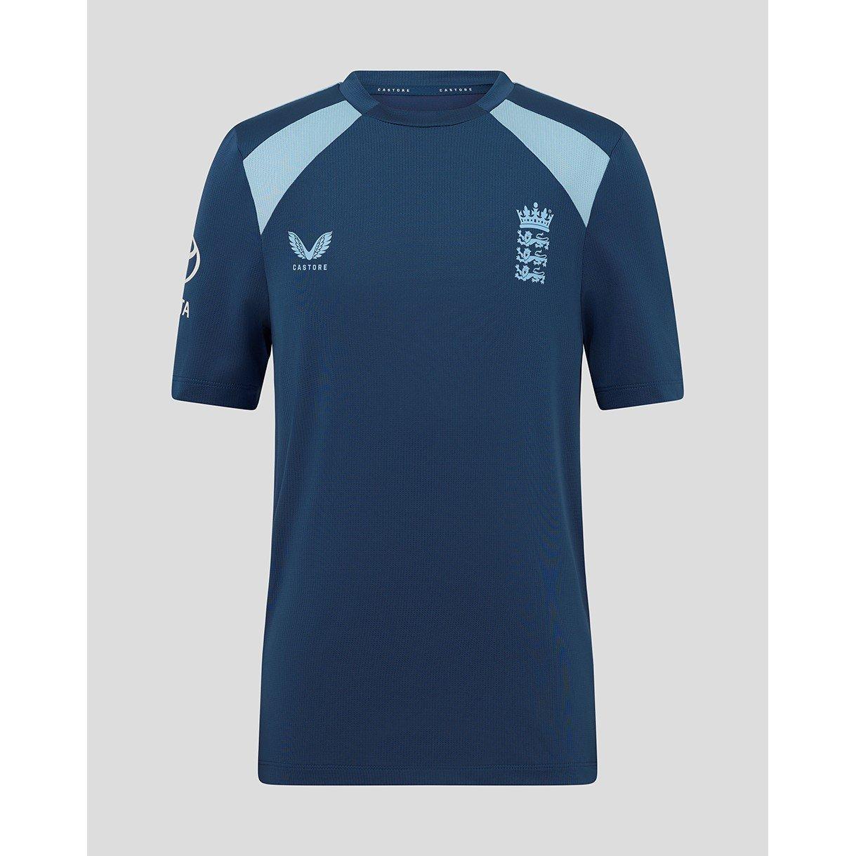 Castore  Kids 26/27 England Cricket Short Sleeve Performance T-Shirt - Ensign/Airyblue - 13 (XL)
