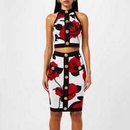 Balmain Rose Jacquard Knitted Crop Top