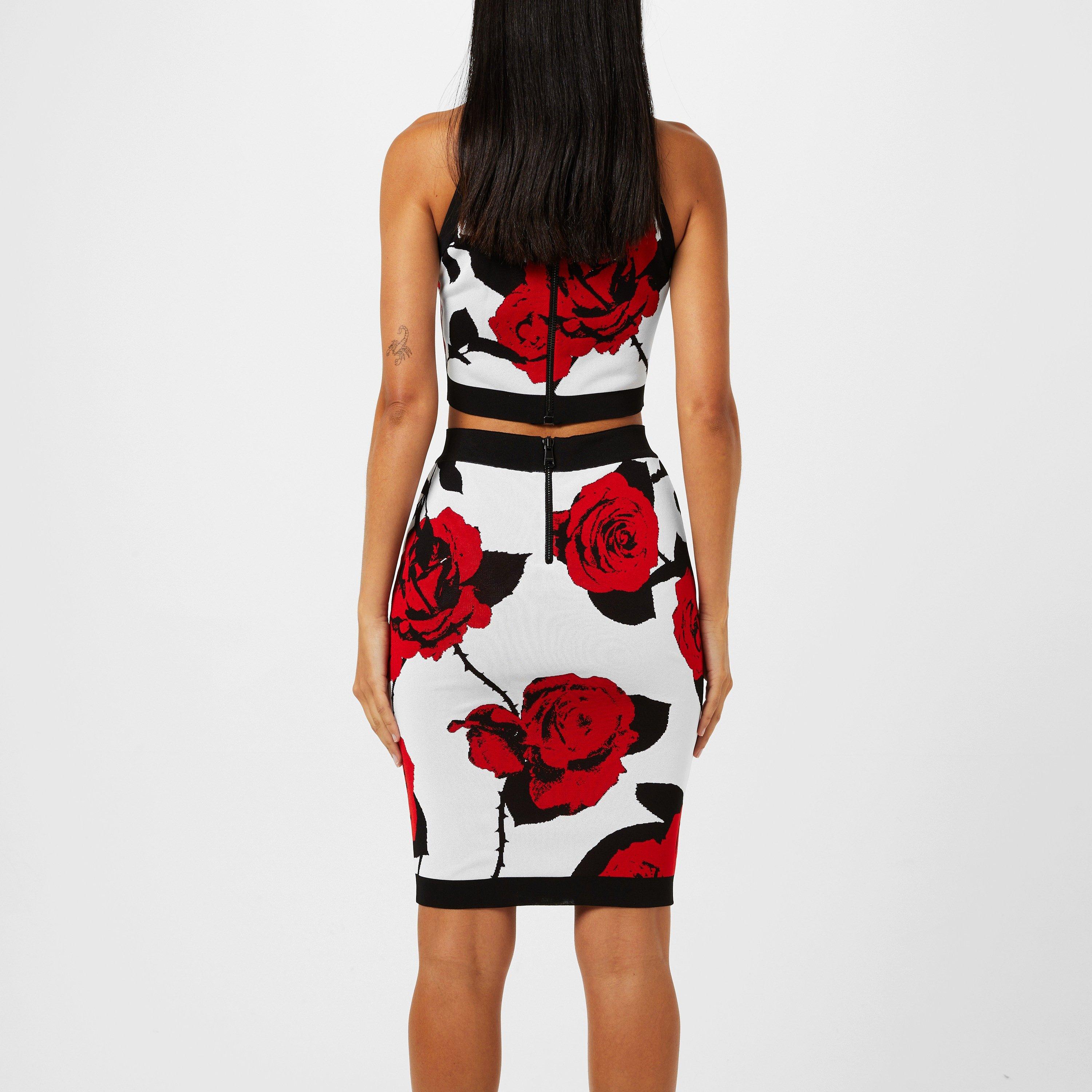 NOIR/ROUGE - Balmain - Women's Rose Jacquard Knitted Crop Top - 3