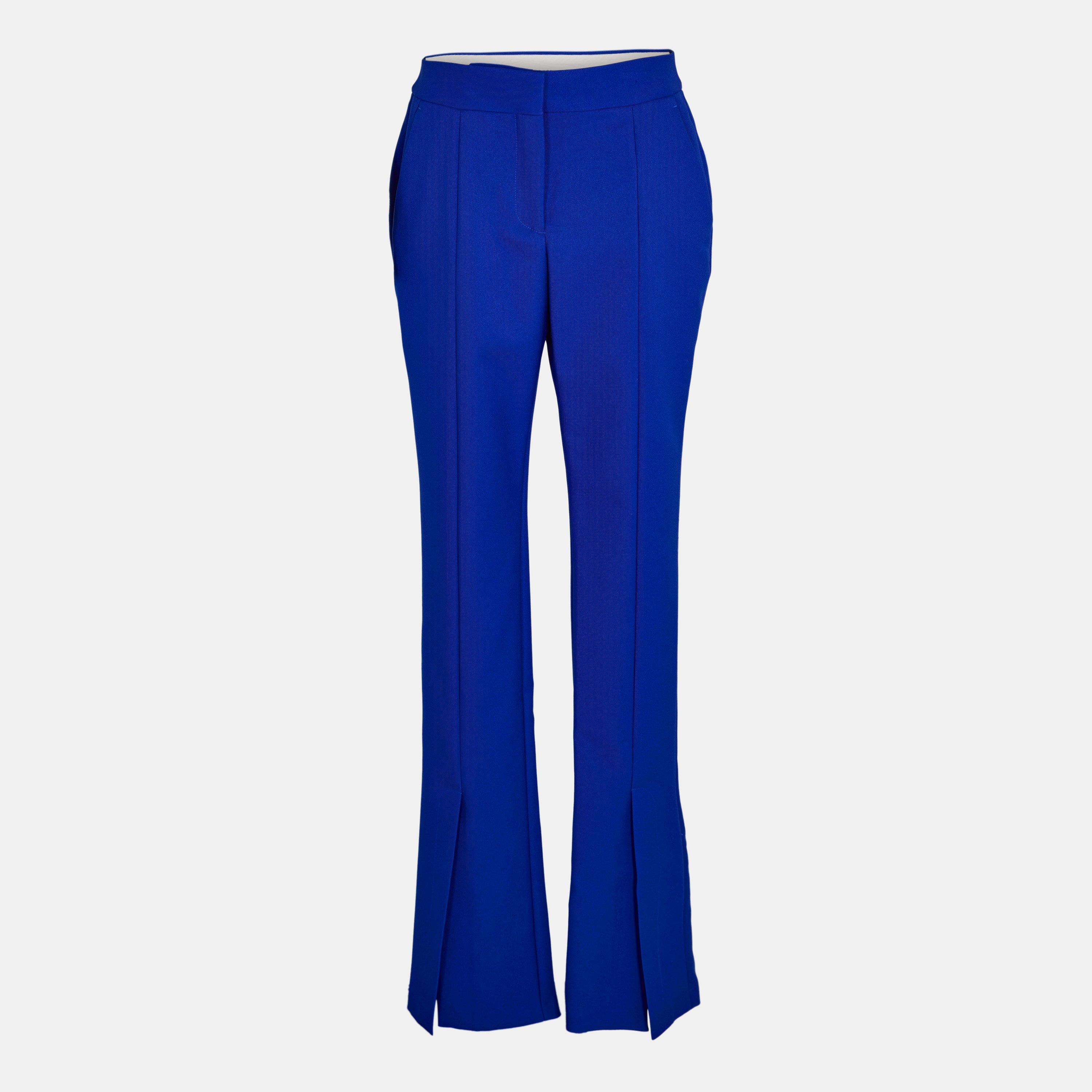 Off White Women's High Waisted Slim Fit Split Hem Trousers - Blue - 4 (3XS)