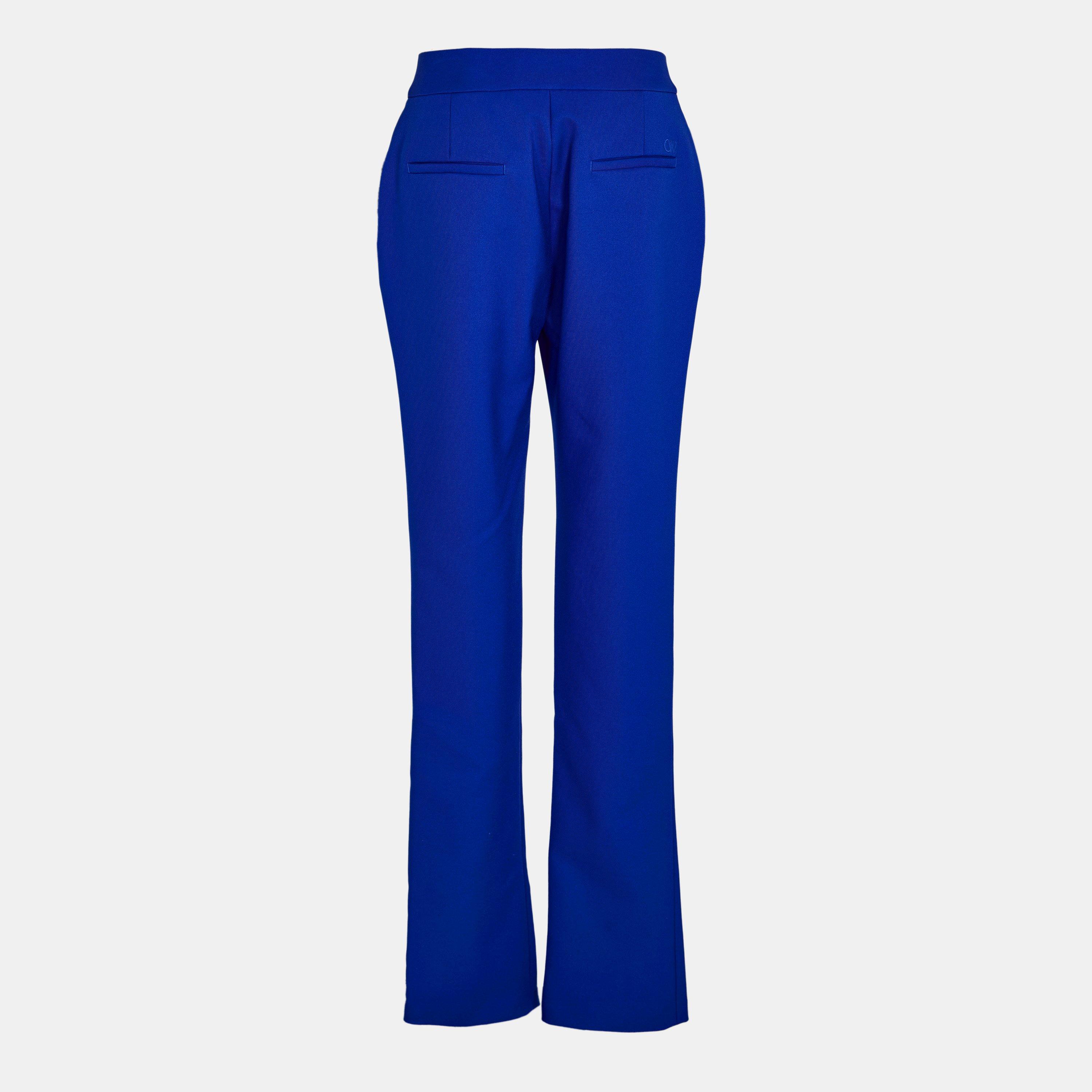 Blue - Off White - Women's Pant, High-Waisted Slim Fit Trousers - 2