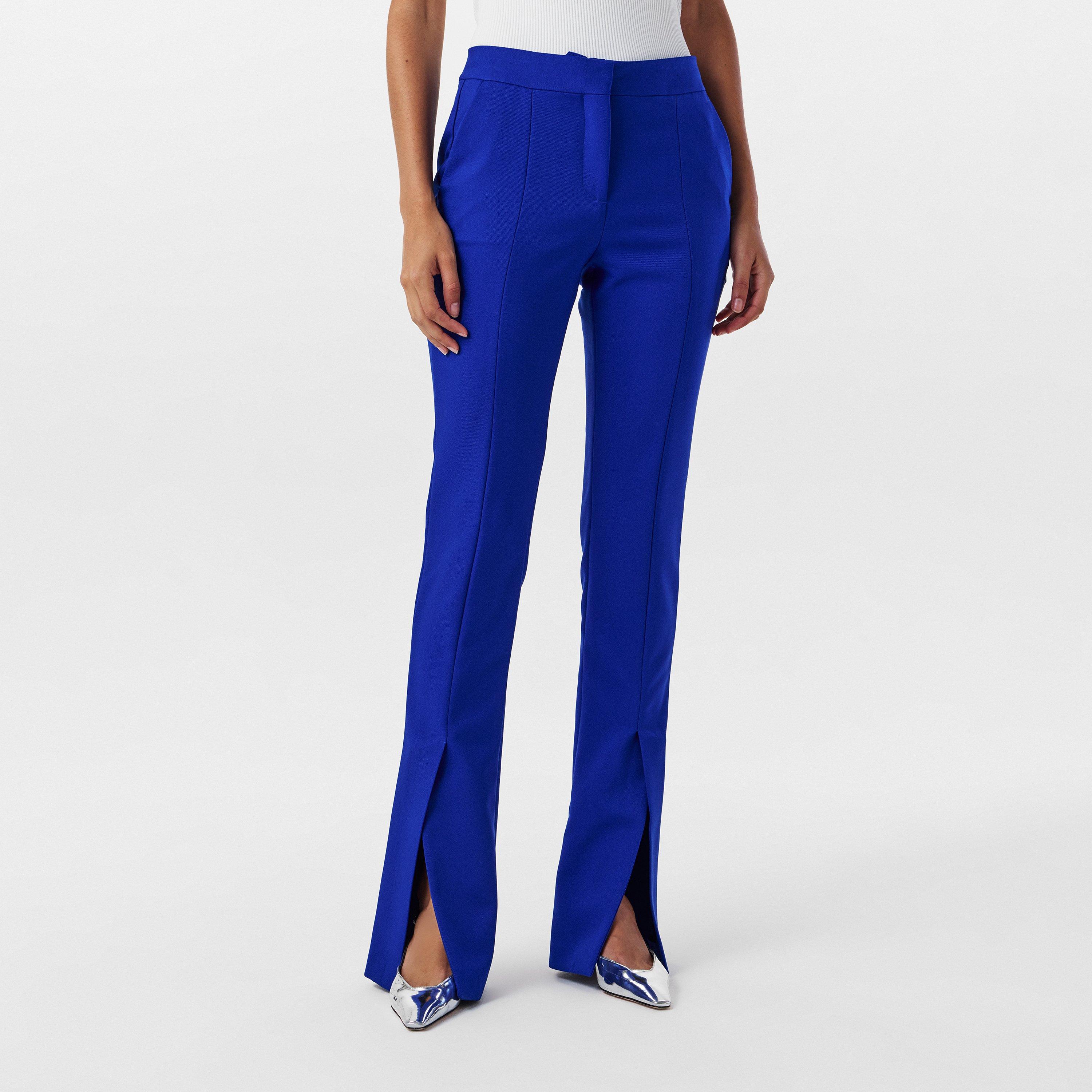 Blue - Off White - Women's Pant, High-Waisted Slim Fit Trousers - 3