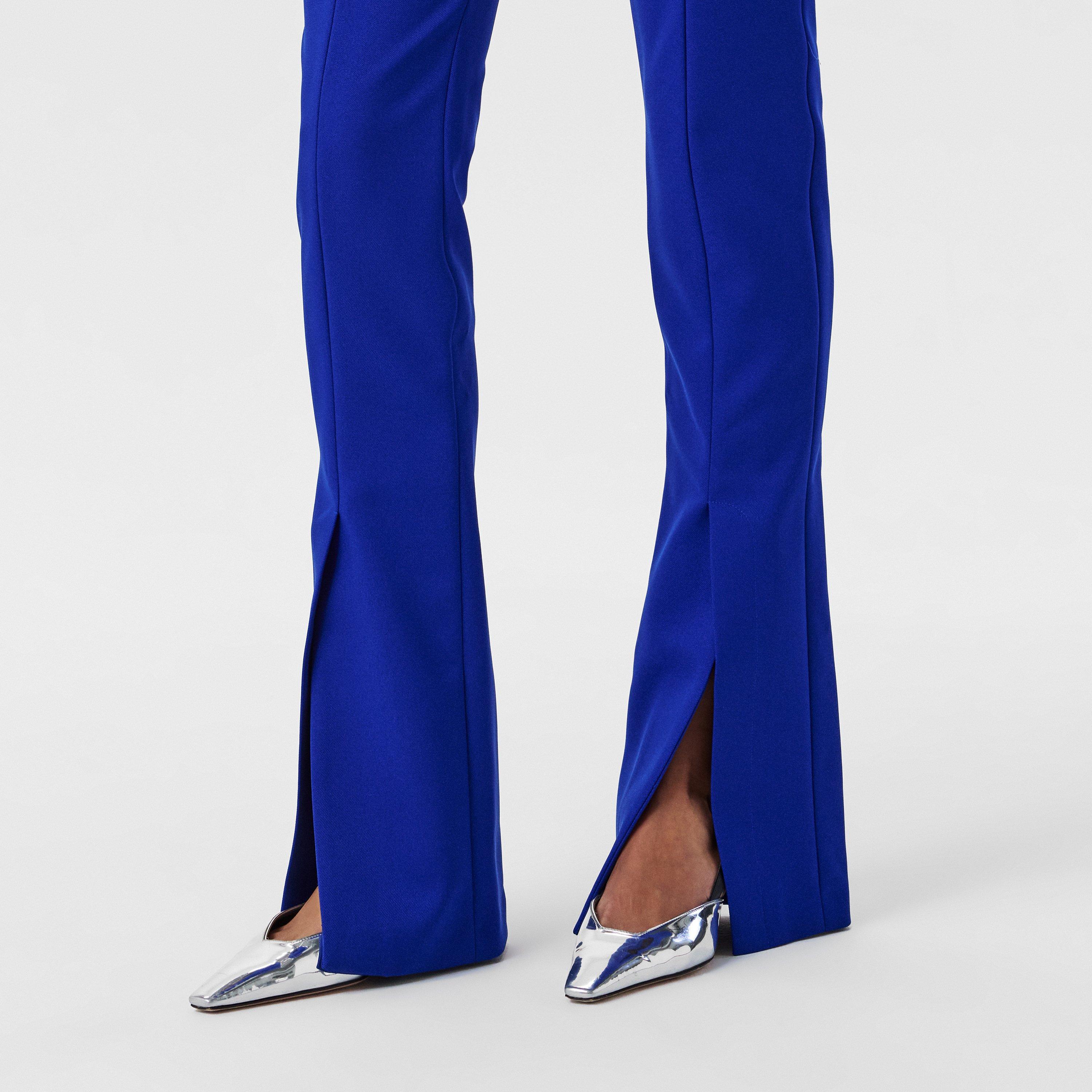 Blue - Off White - Women's Pant, High-Waisted Slim Fit Trousers - 5