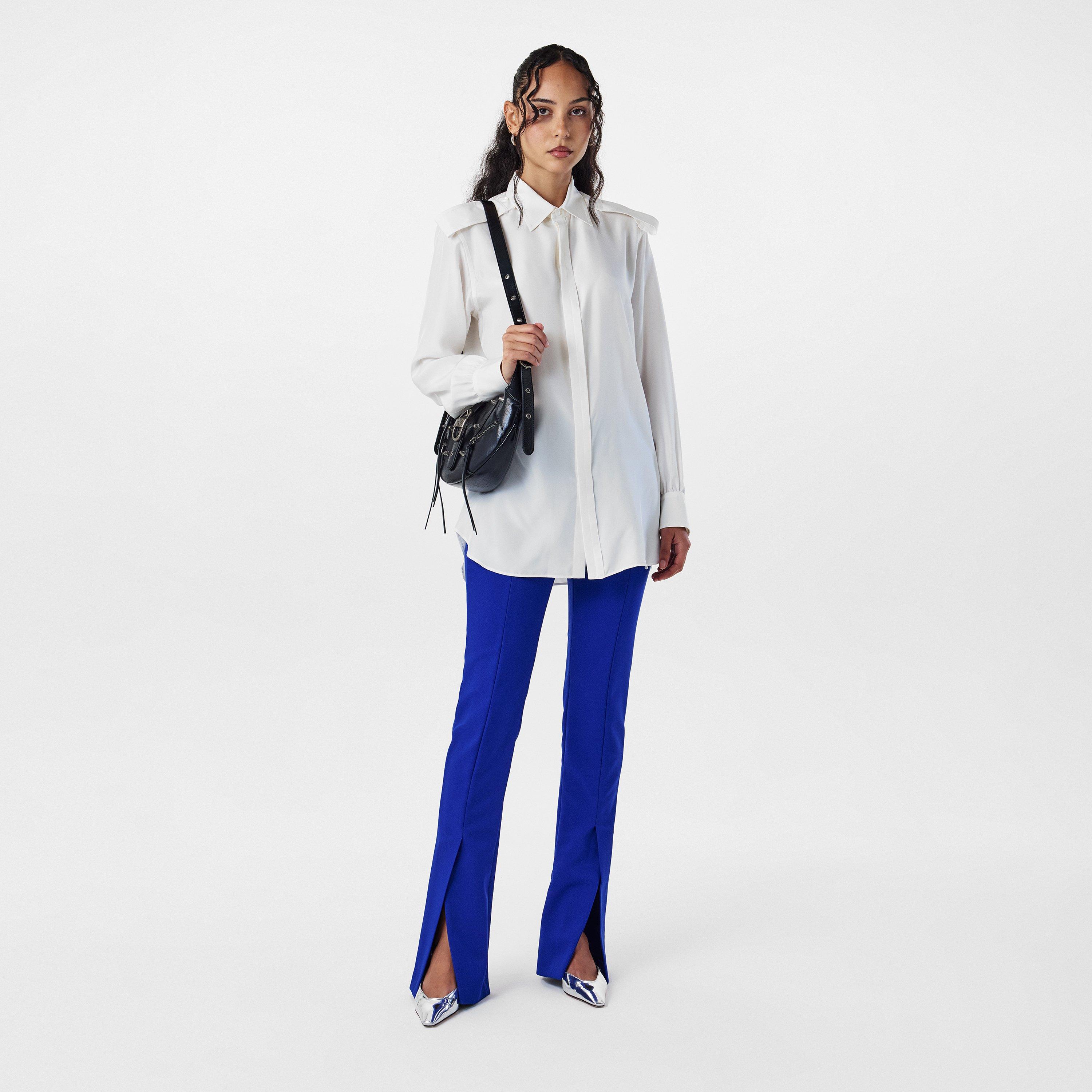 Blue - Off White - Women's Pant, High-Waisted Slim Fit Trousers - 6