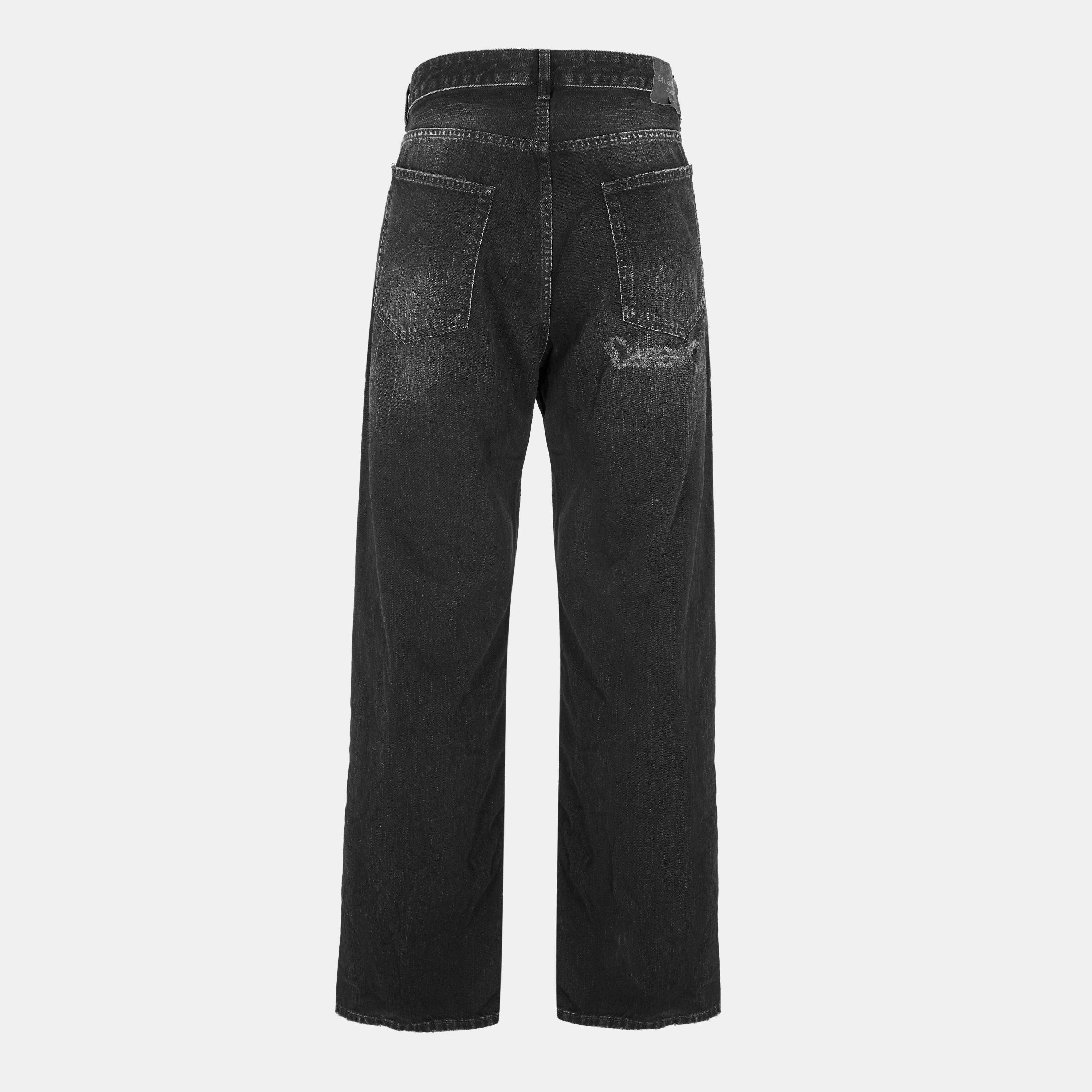 Black Fade Out - Balenciaga - Men's Bal Distress Wide Leg Jeans - 2