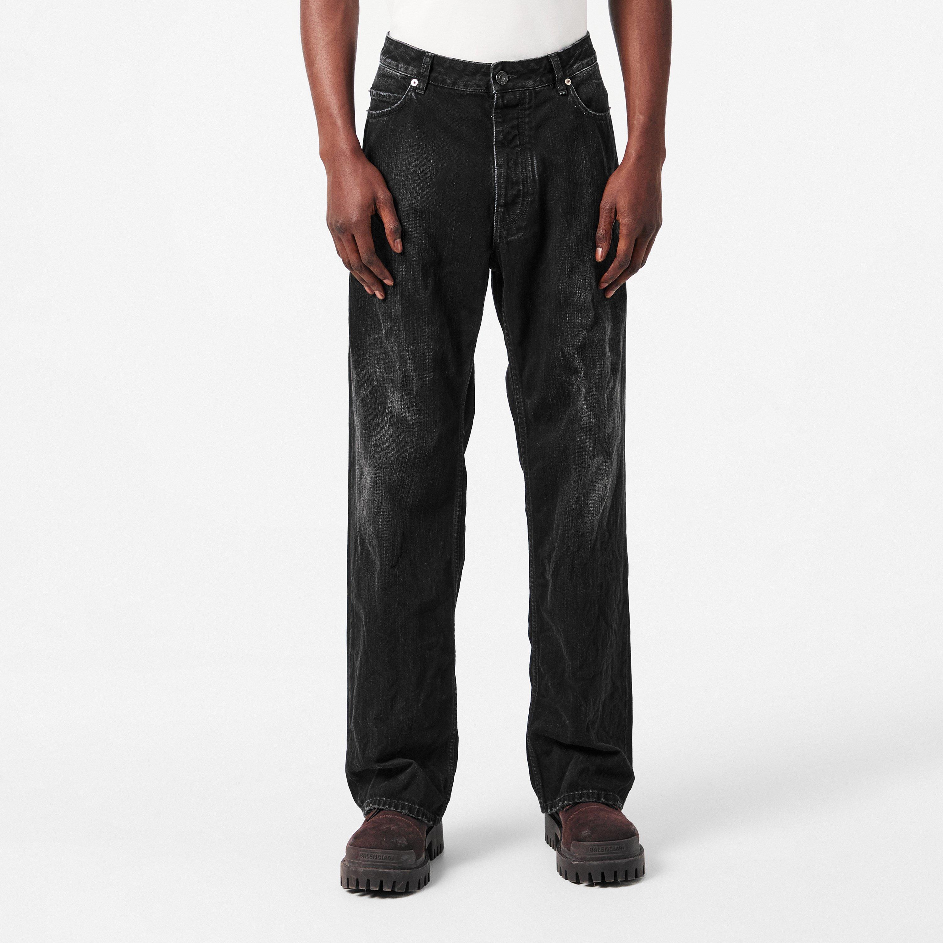 Black Fade Out - Balenciaga - Men's Bal Distress Wide Leg Jeans - 3