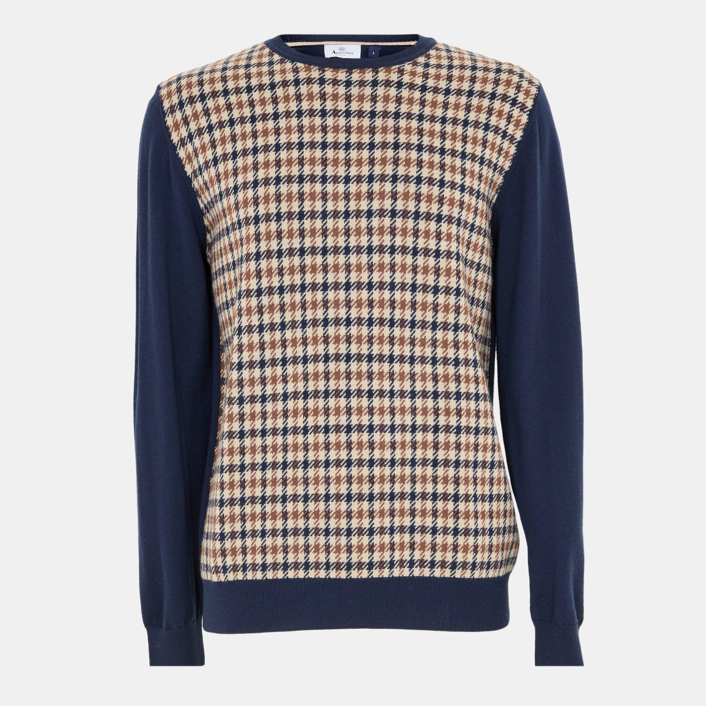 Aquascutum Men's Knitted Crew Neck Jumper - Check - Large