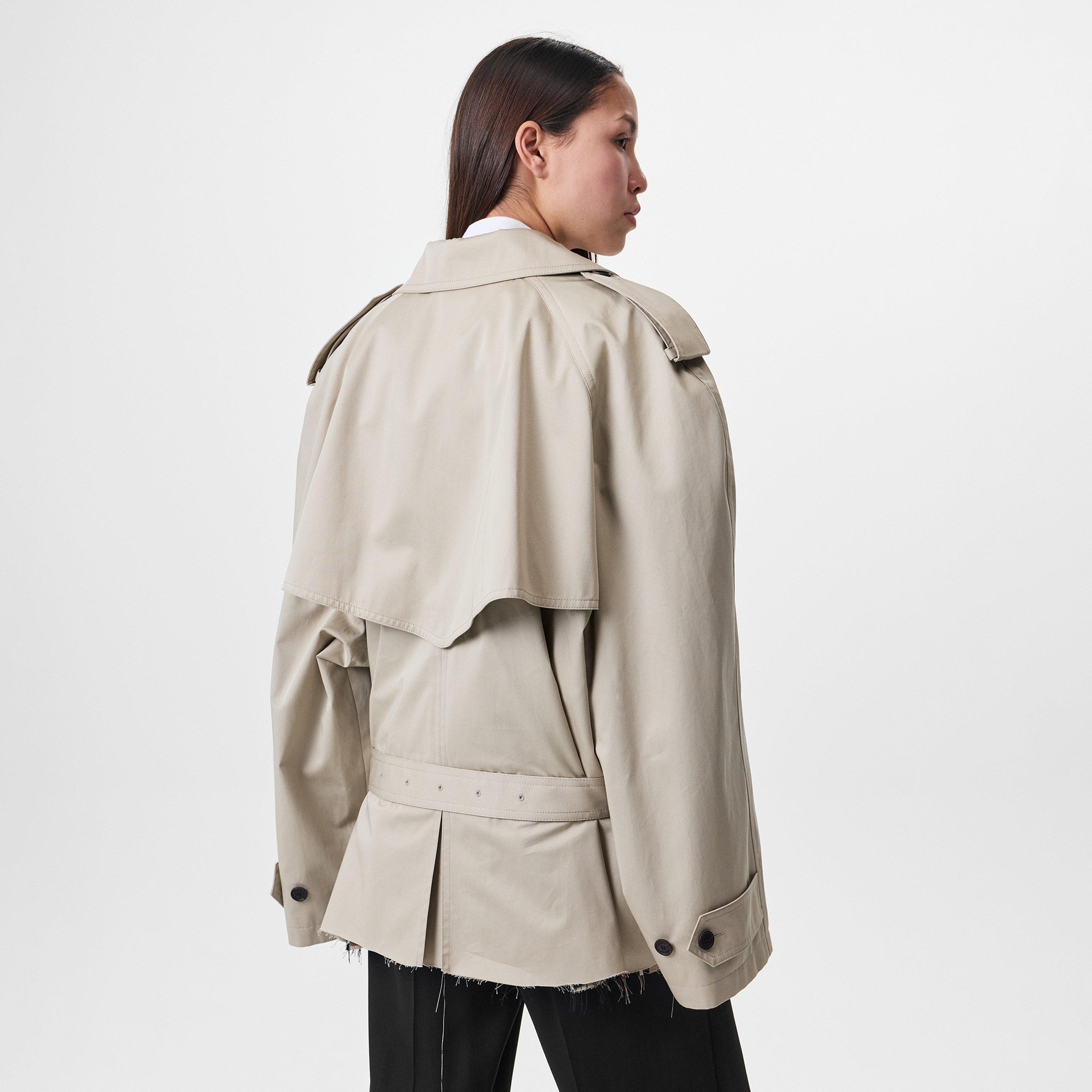 Beige - Balenciaga - Women's Short Cotton Long Sleeve Trench Coat - 4