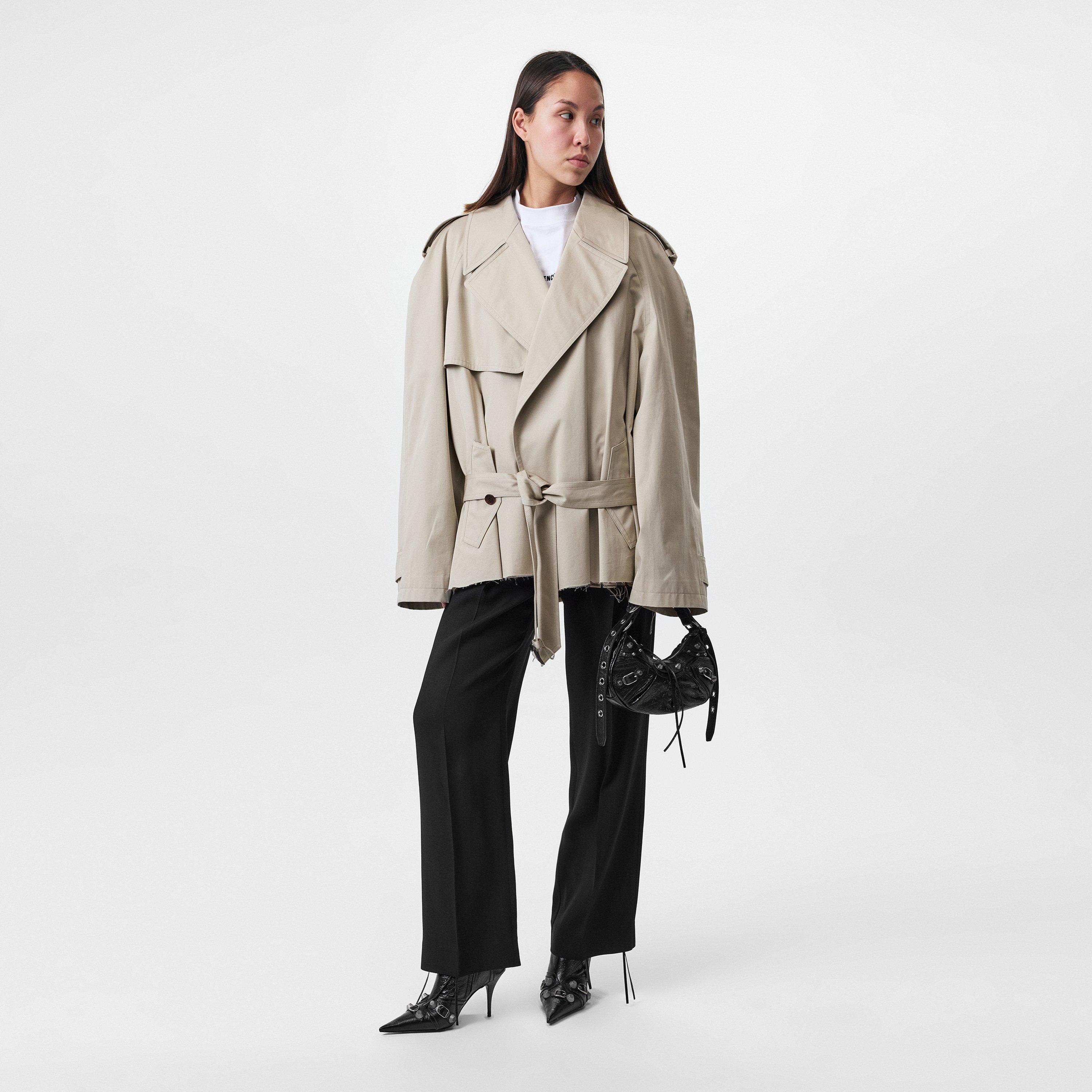 Beige - Balenciaga - Women's Short Cotton Long Sleeve Trench Coat - 6