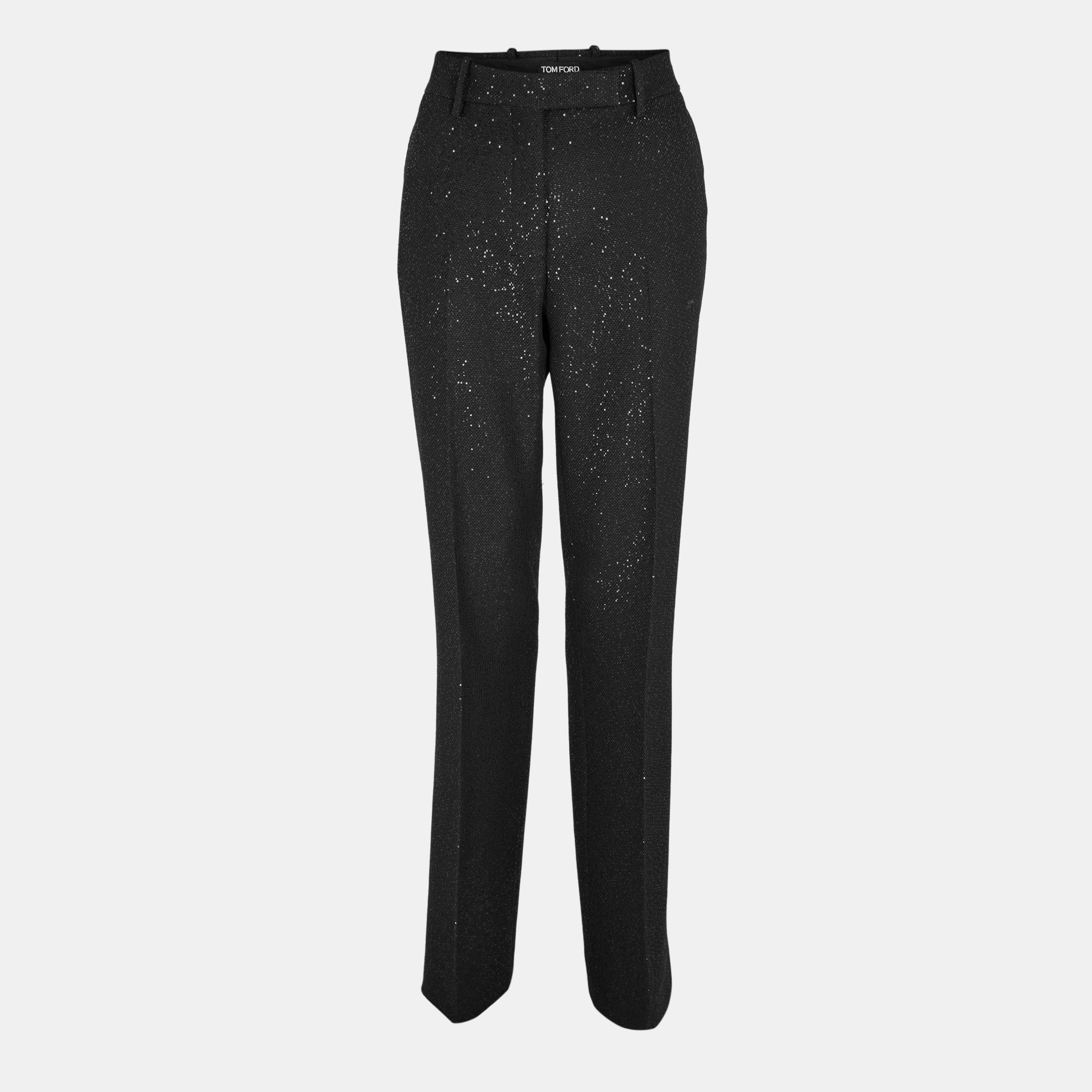 Black - Tom Ford - Sequined Wool Blend Crepe Tailored Trouser - 1