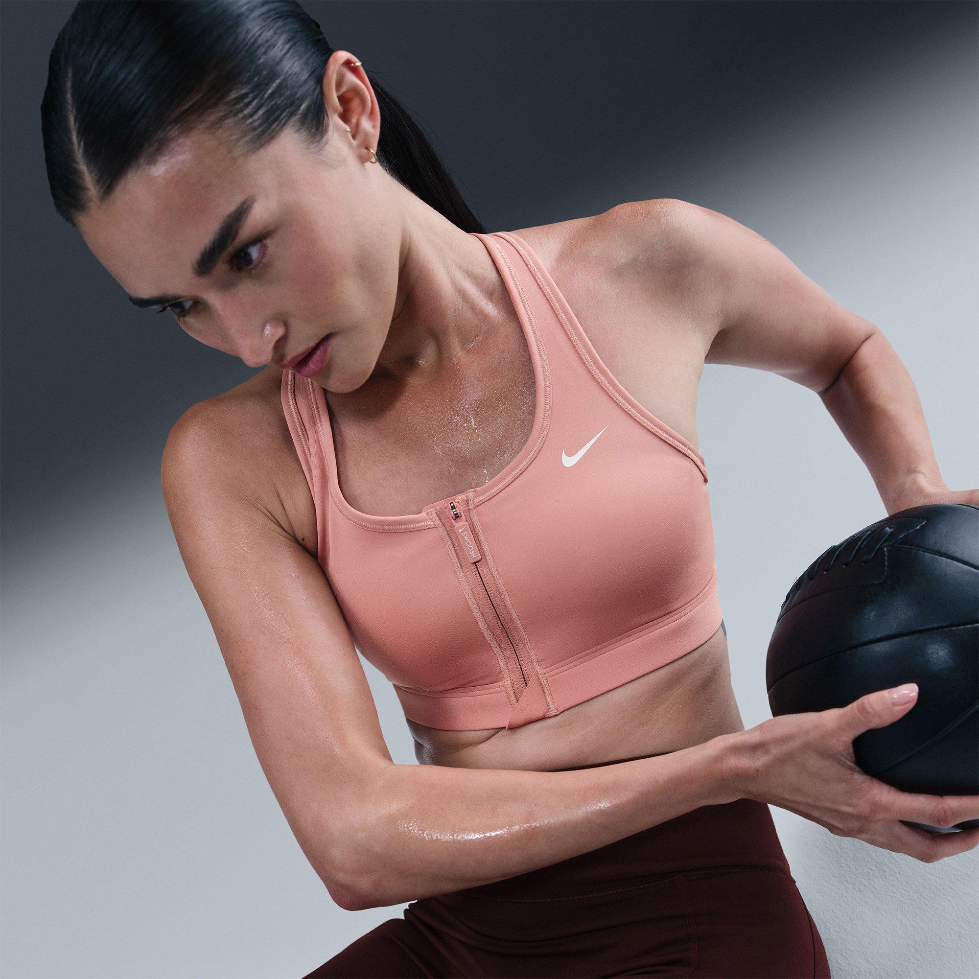 Pink - Nike - Front Zip Womens Medium Support Padded Sports Bra - 2